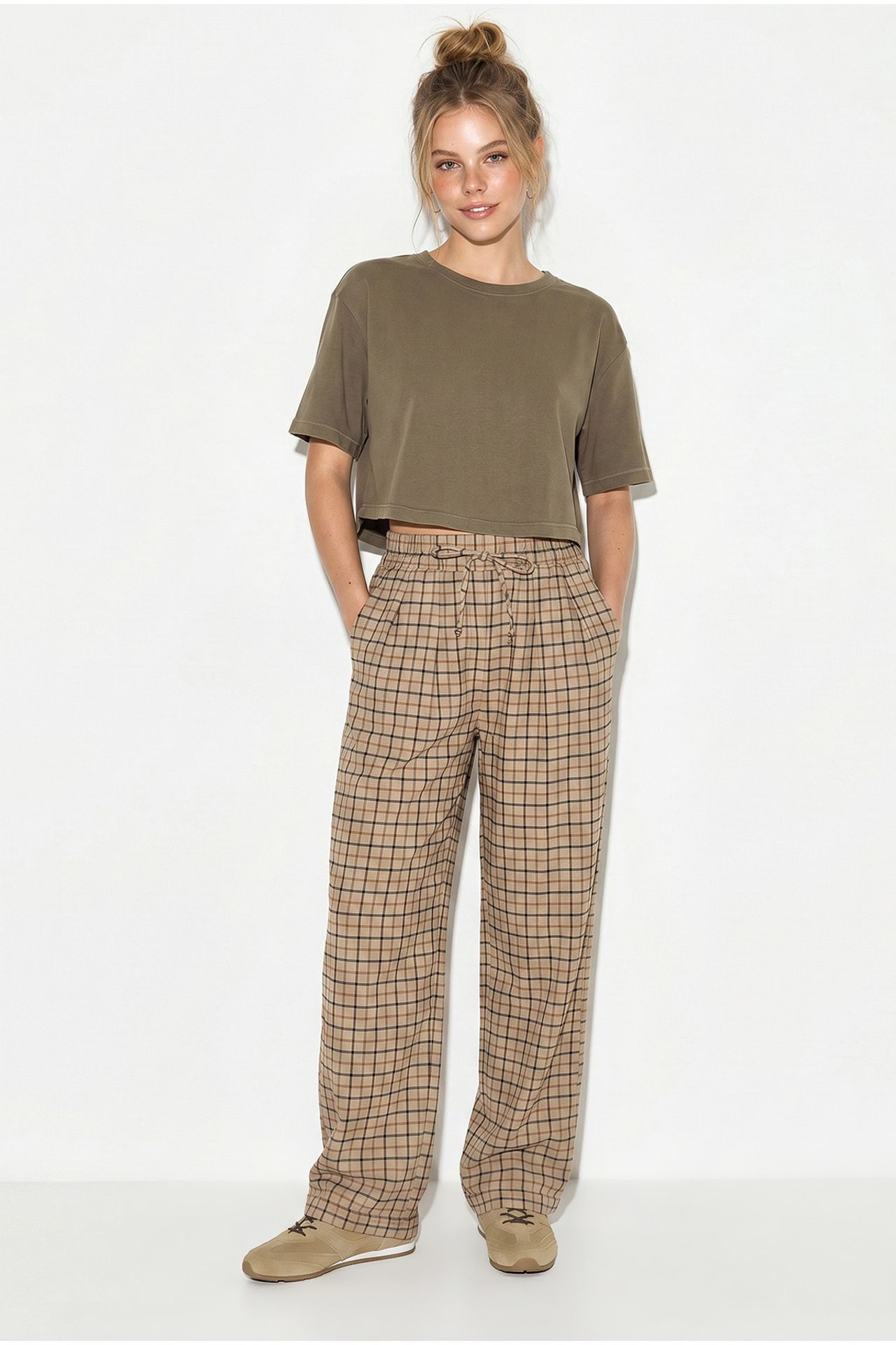LUCCI Women's Plaid Wide-Leg Trousers 2