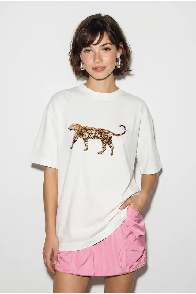 LUCCI Oversized Leopard Print Cotton T-Shirt