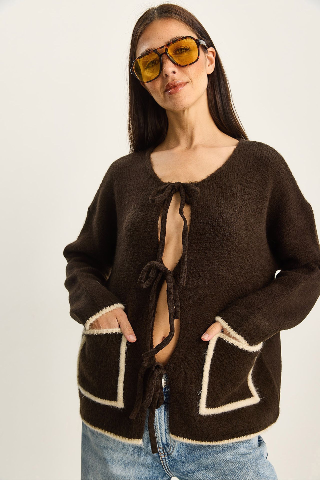 LUCCI Oversized Knit Cardigan with Tie Closure 3