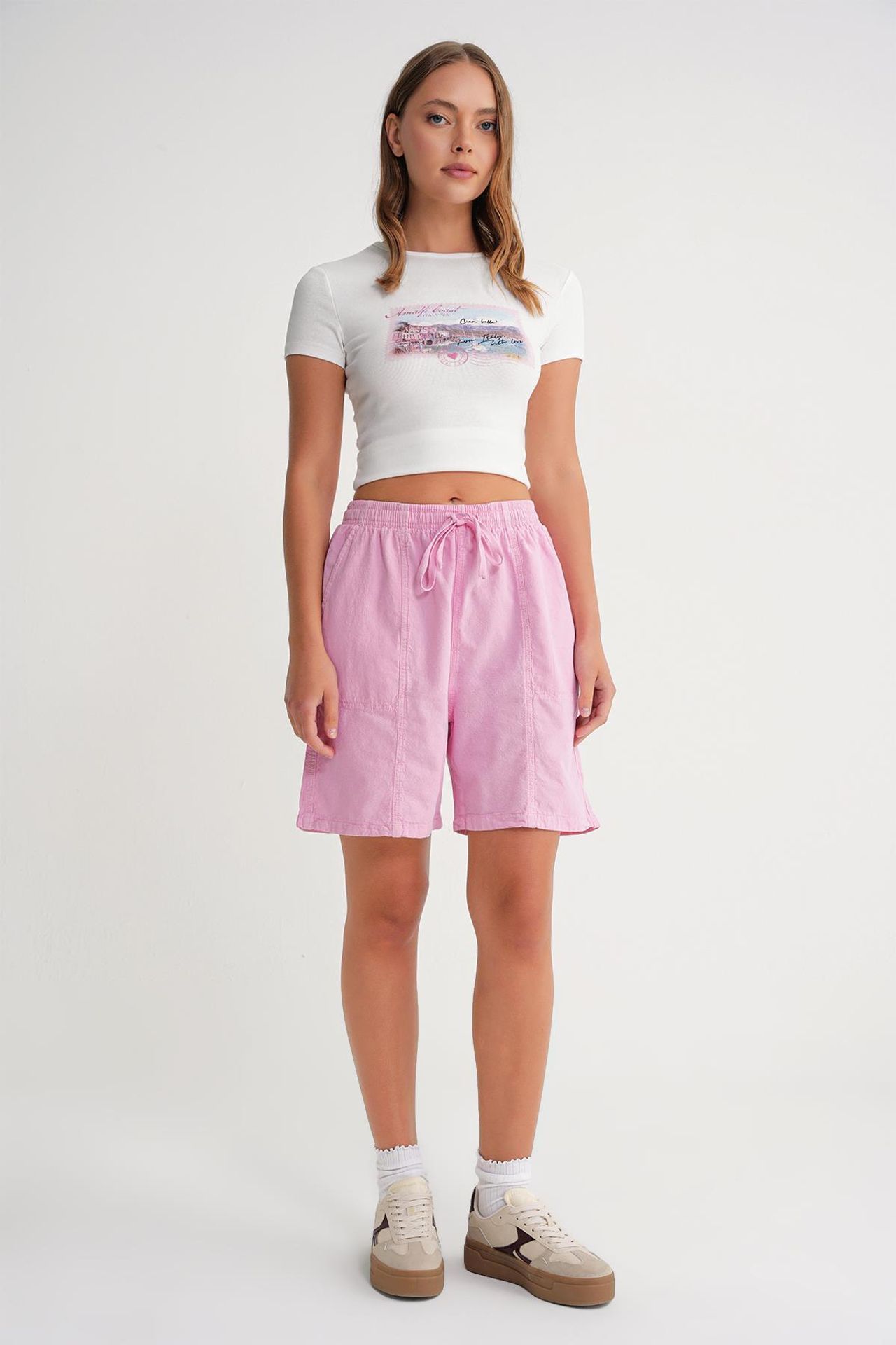 Mixray High Waist Cotton Drawstring Mini Shorts 2