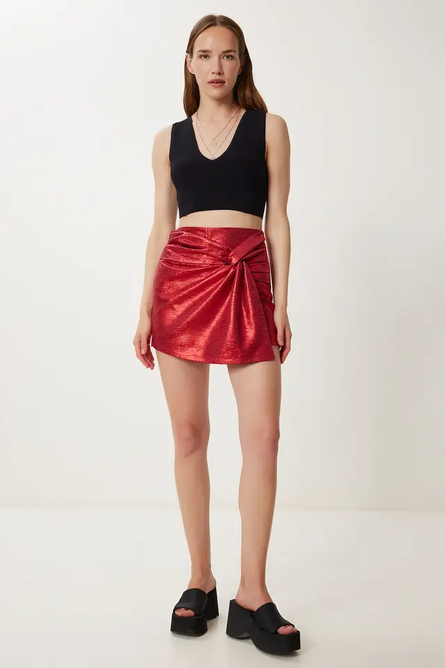 ISTANBUL High Waist Mini Skirt with Tie Detail
