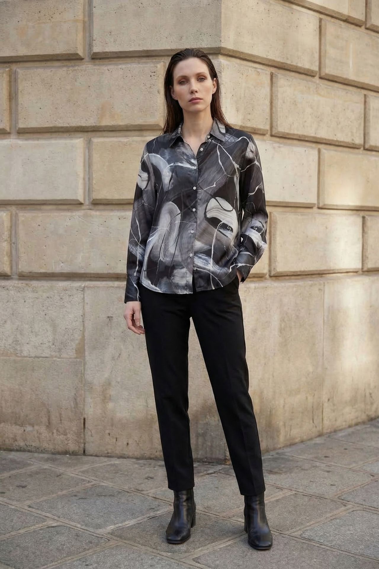 MY FASHION Abstract Print Button-Up Shirt 3