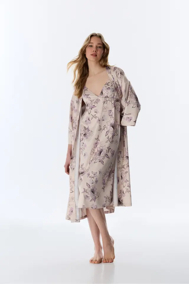 PENTI Petal Satin Sleeve Robe Pajama Top