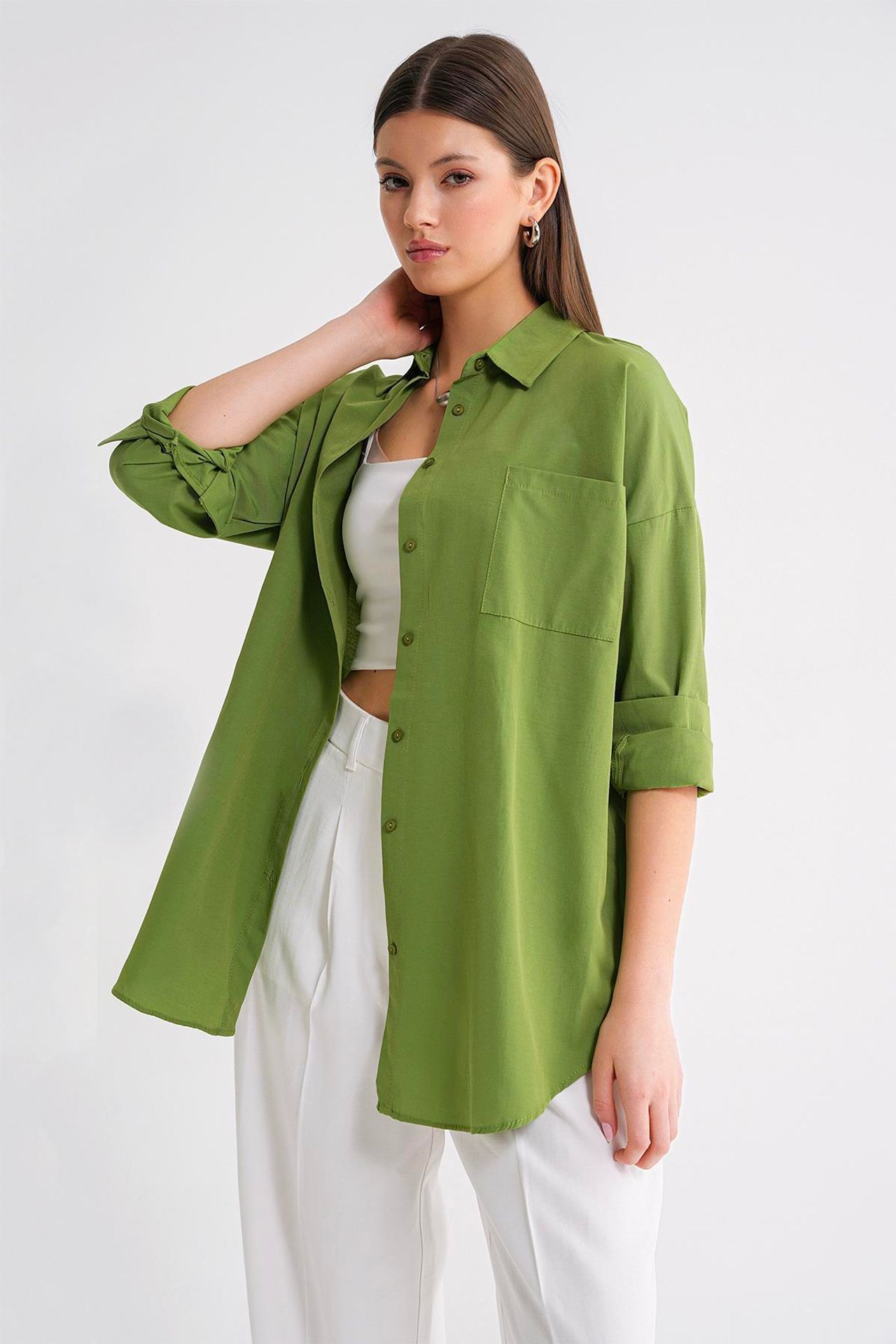 Oversized Long-Sleeve Button-Up Poplin Shirt 2