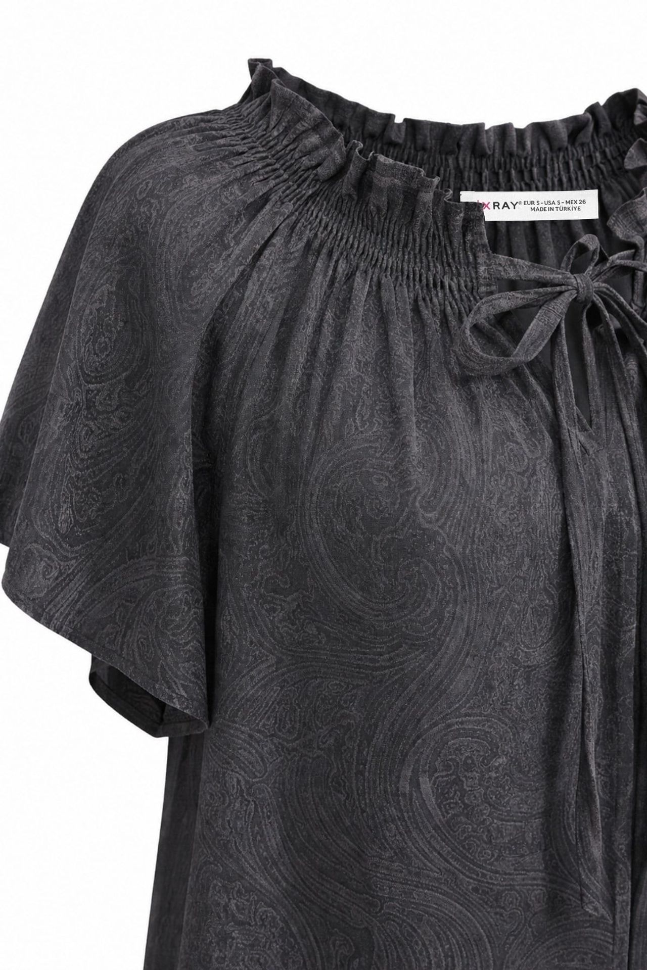 MIXRAY Paisley Print Crew Neck Blouse with Tie Detail 2