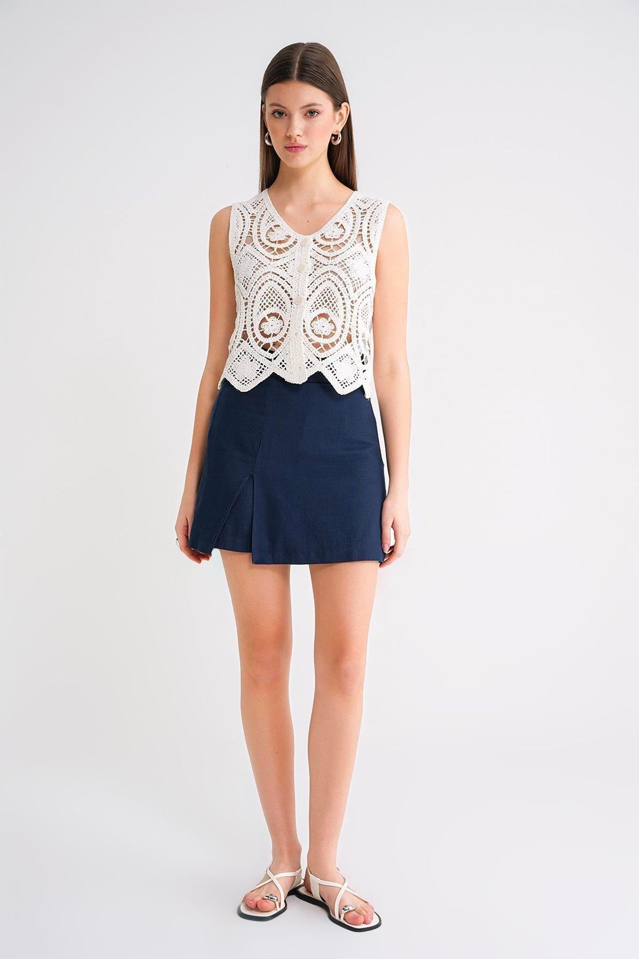 Belted High-Waist Wrap Front Shorts with Slit Detail 2