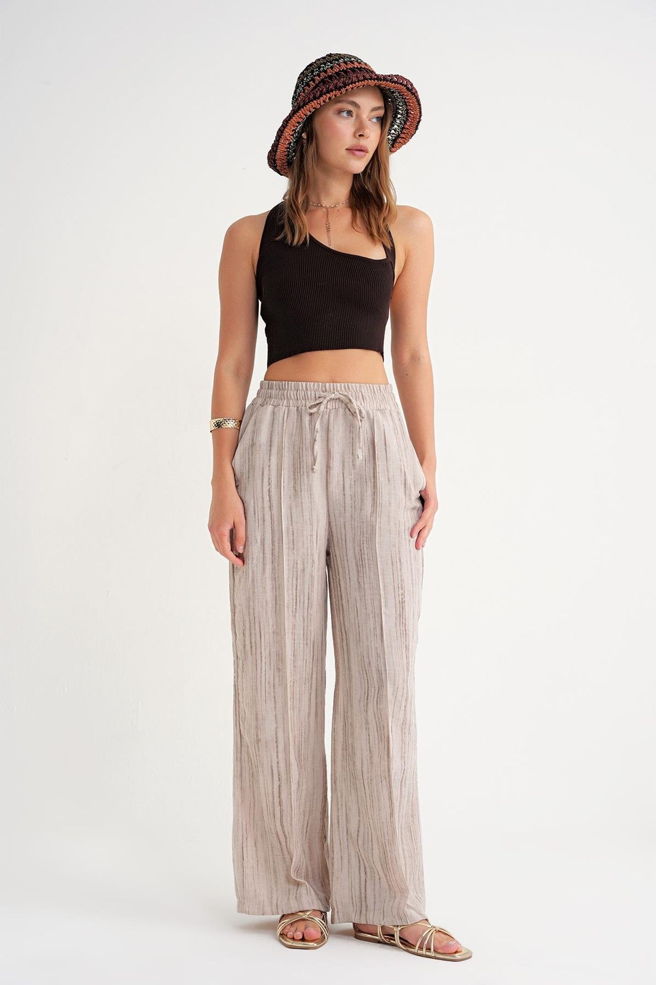 Mixray High Waist Textured Wide Leg Pants 2