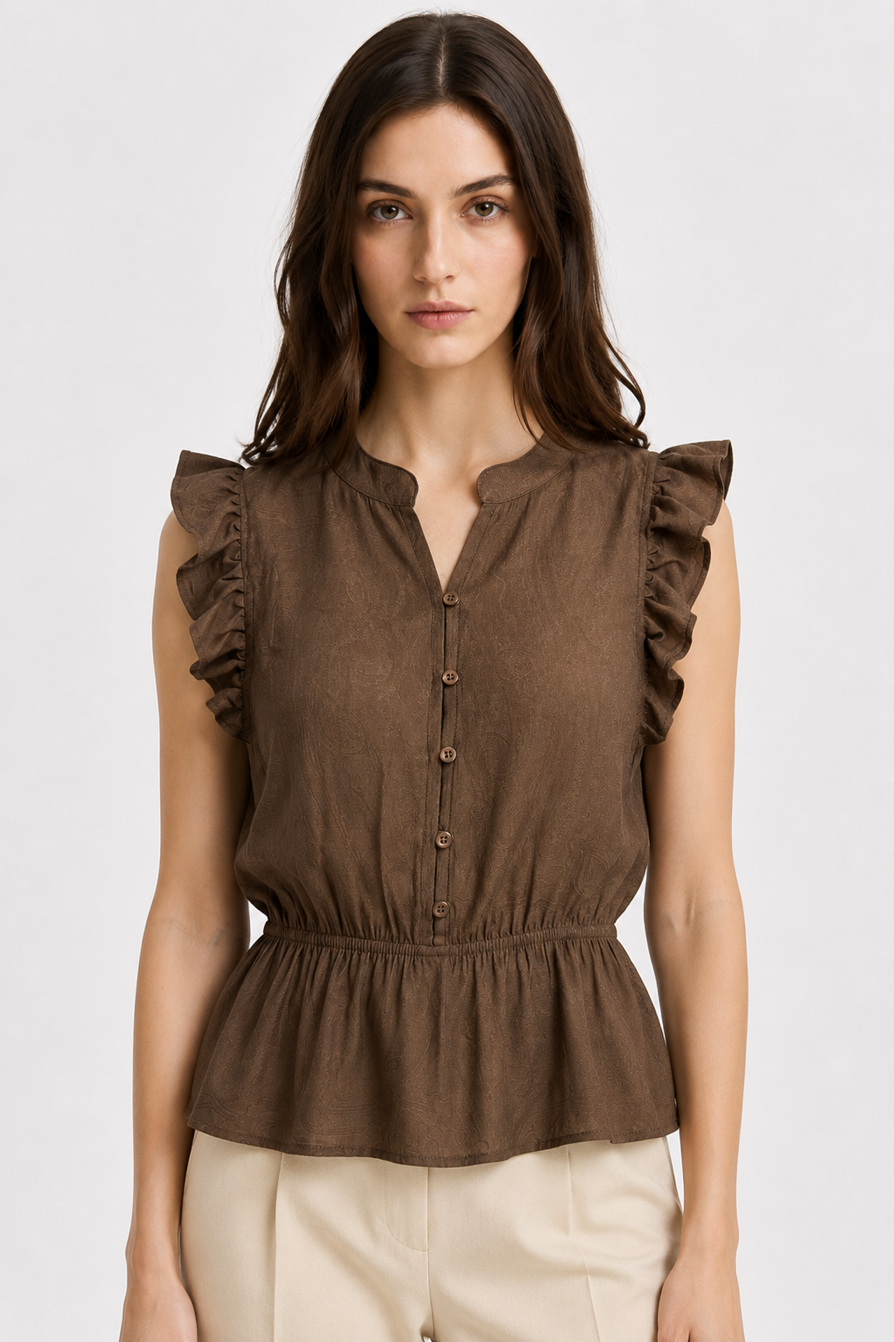 MIXRAY Textured Jacquard Peplum Blouse 1