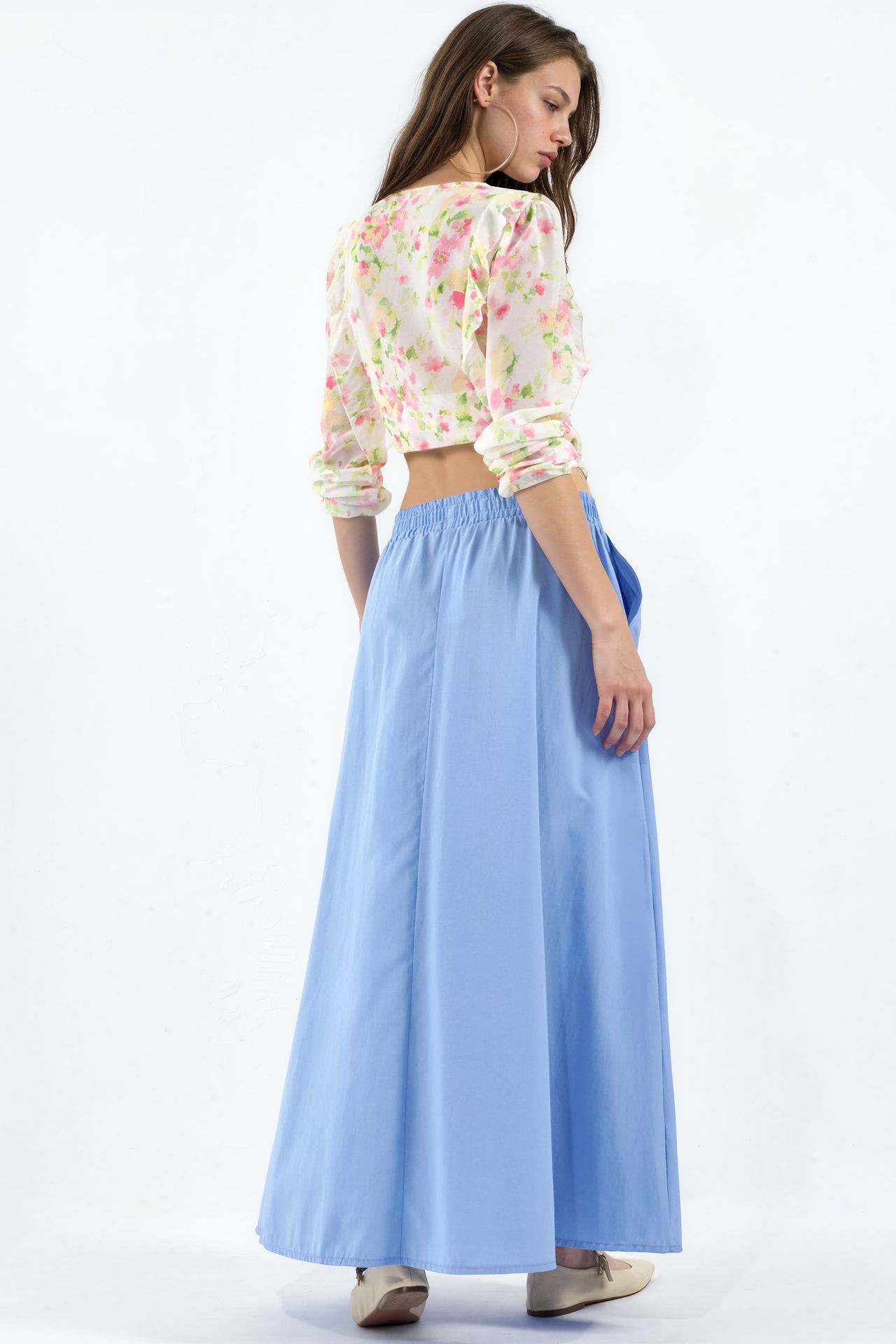 BUSEM Elastic Waist Midi Skirt with Pockets