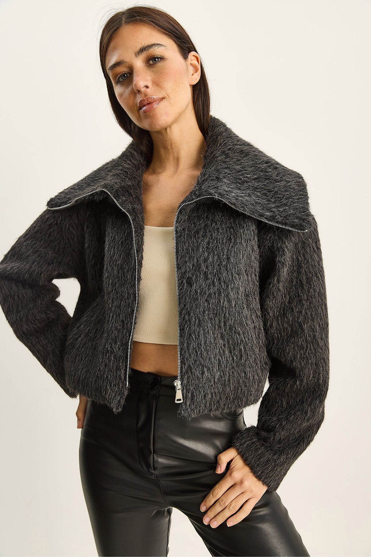 LUCCI Textured Plush Bomber with Zipper Closure 3