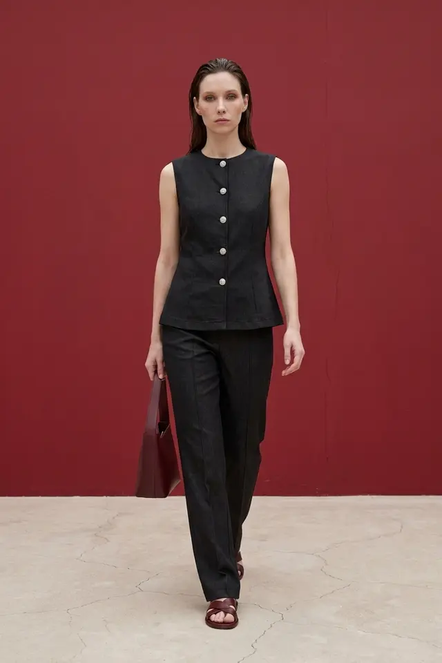 MY FASHION Cotton Poplin Vest and Wide-Leg Trouser Set