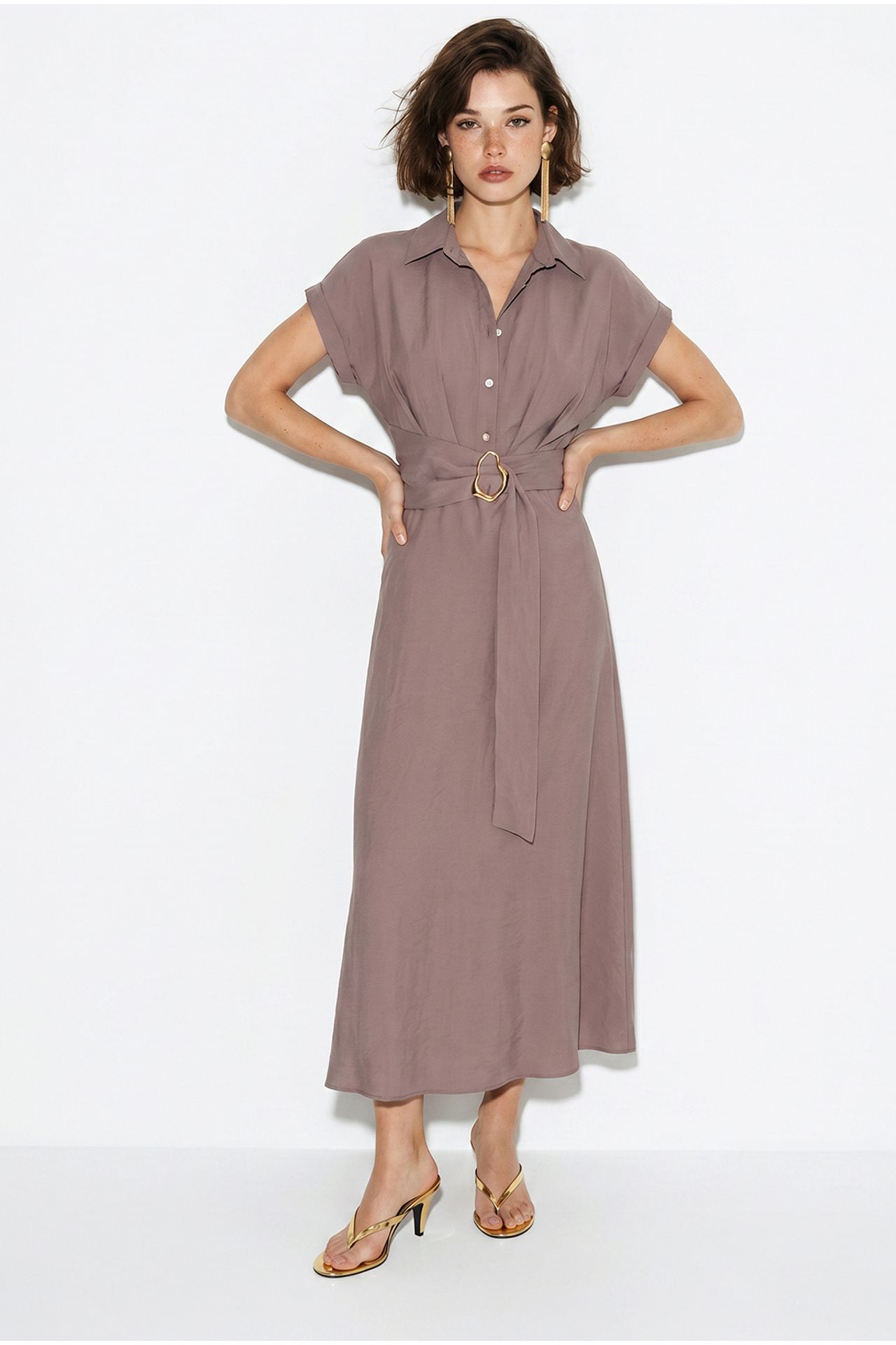 LUCCI Belted Poplin Shirt Dress 1