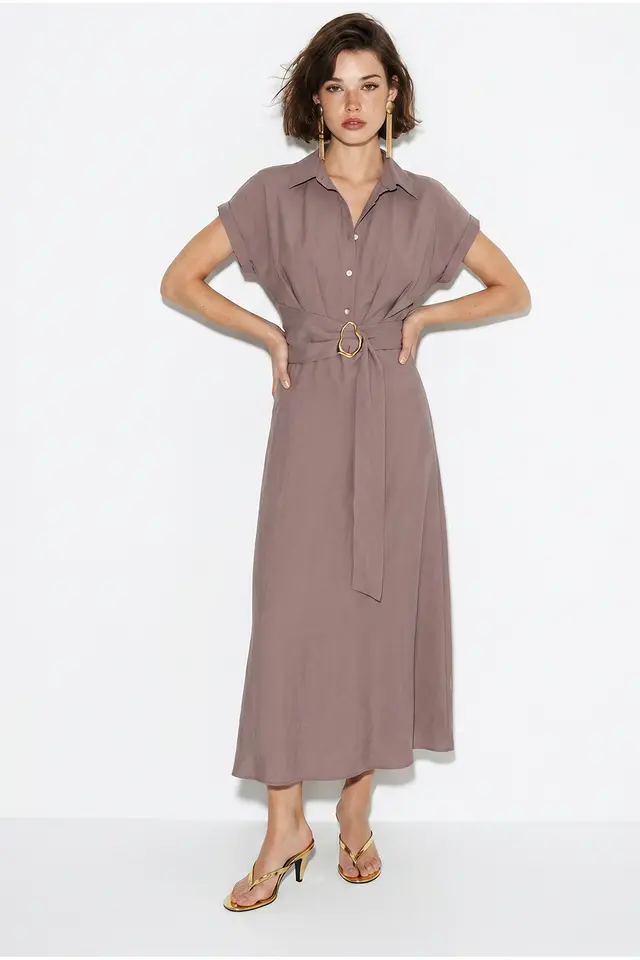 LUCCI Belted Poplin Shirt Dress