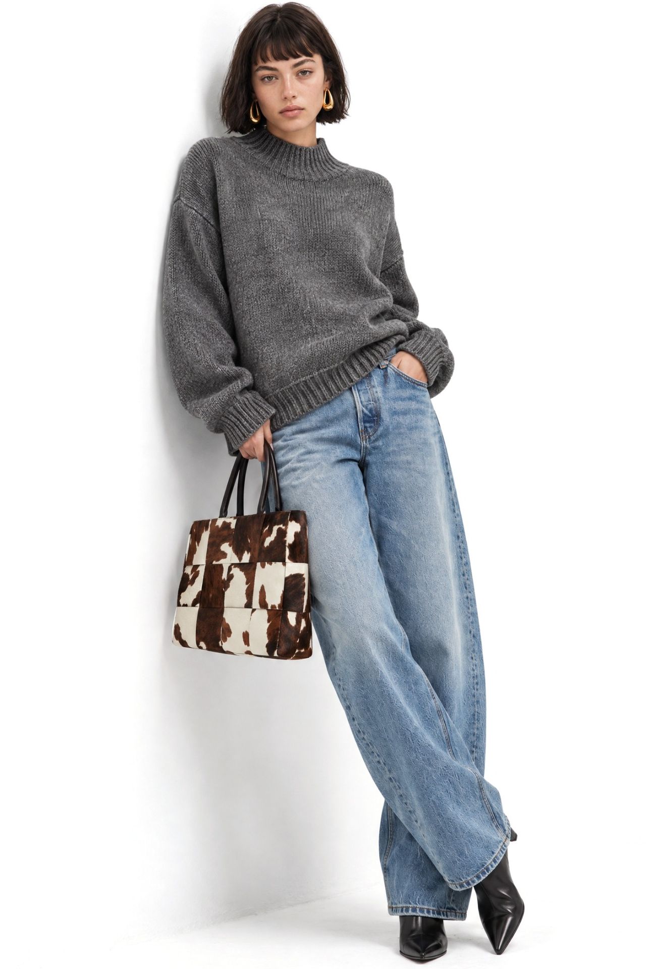 Mixray Relaxed Fit Crew Neck Thick Knit Sweater 2