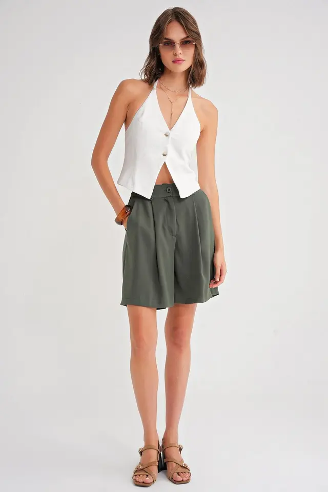 Mixray High Waist Buttoned Pocket Shorts