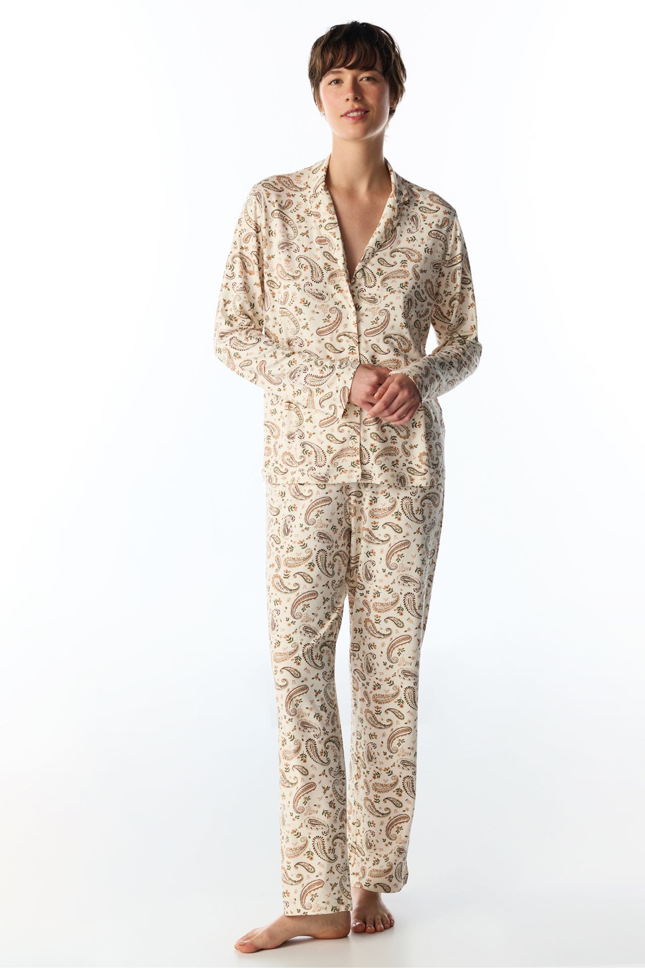PENTI Margot Printed Shawl Pattern Long Sleeve Shirt And Trousers Pyjama Set 1