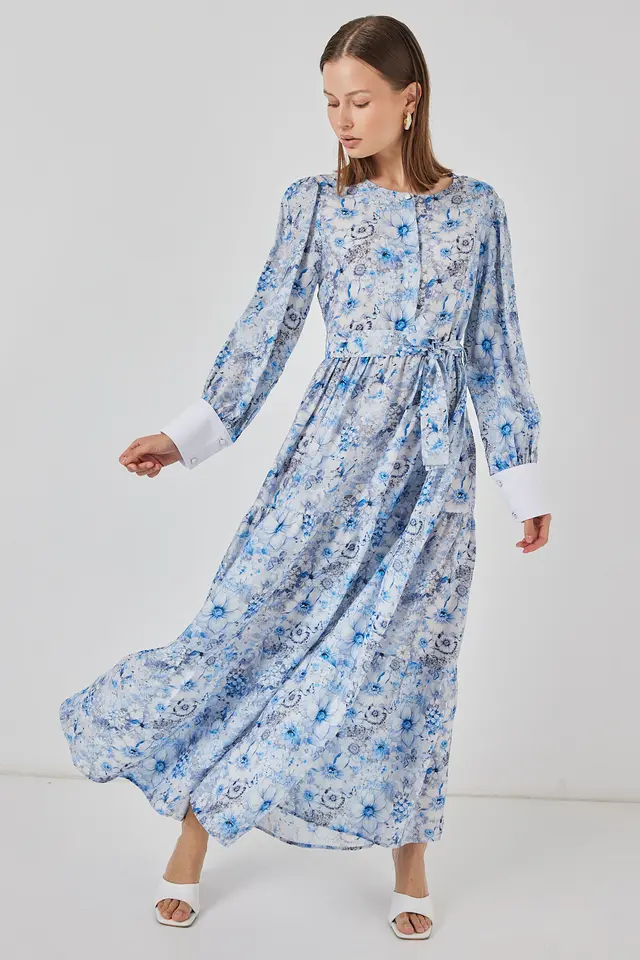 BDART Viscose Blend Patterned Maxi Dress with Button Closure