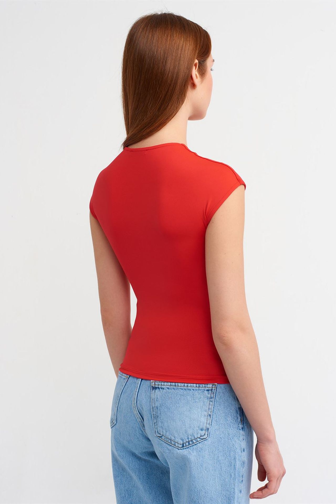 DILVIN Kadın Slim Fit Bisiklet Yaka Tişört 2