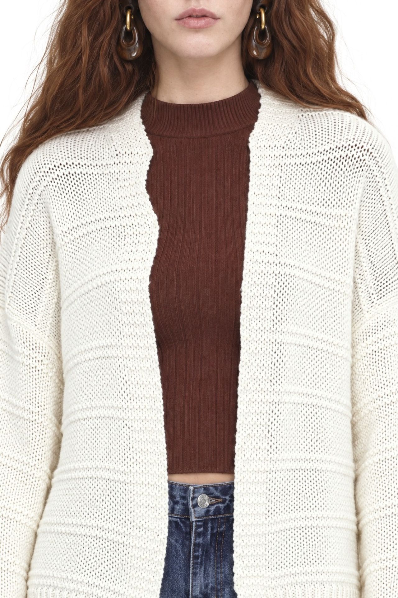 Mixray V-Neck Ribbed Knit Cardigan