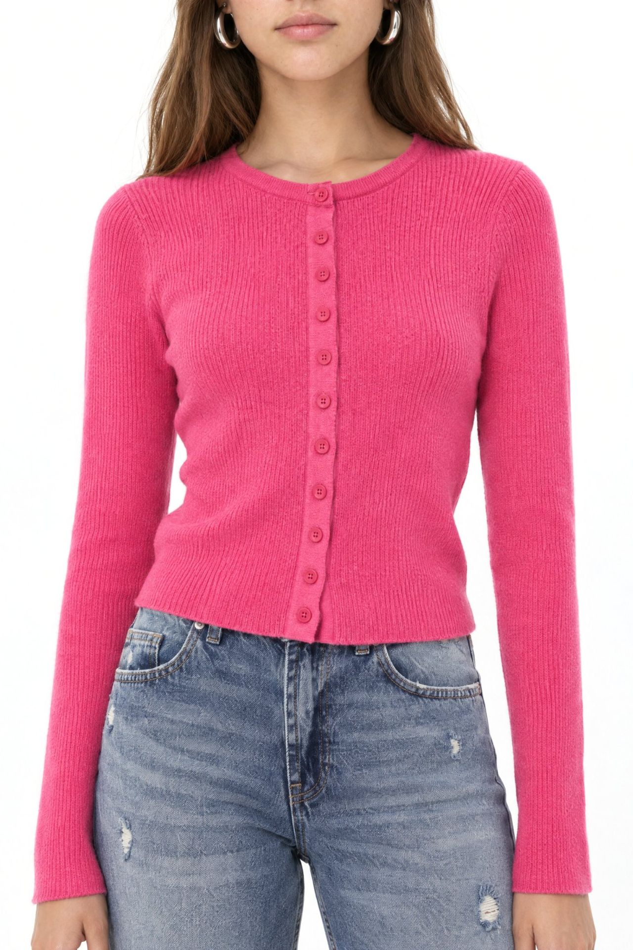 Mixray Buttoned Slim Fit Ribbed Knit Cardigan 3