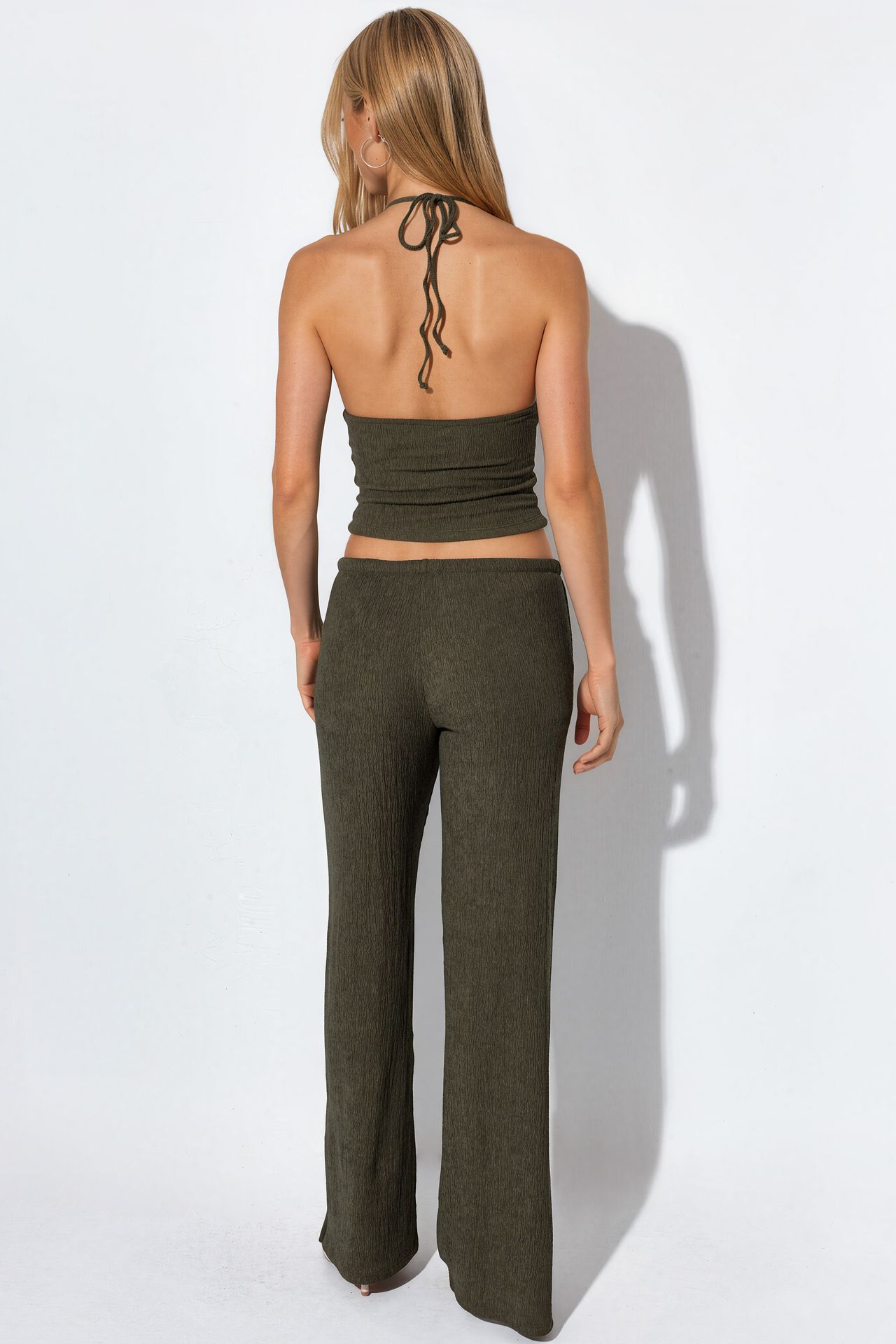BUSEM Fitted Halterneck Crop Blouse With Tie Detail 3