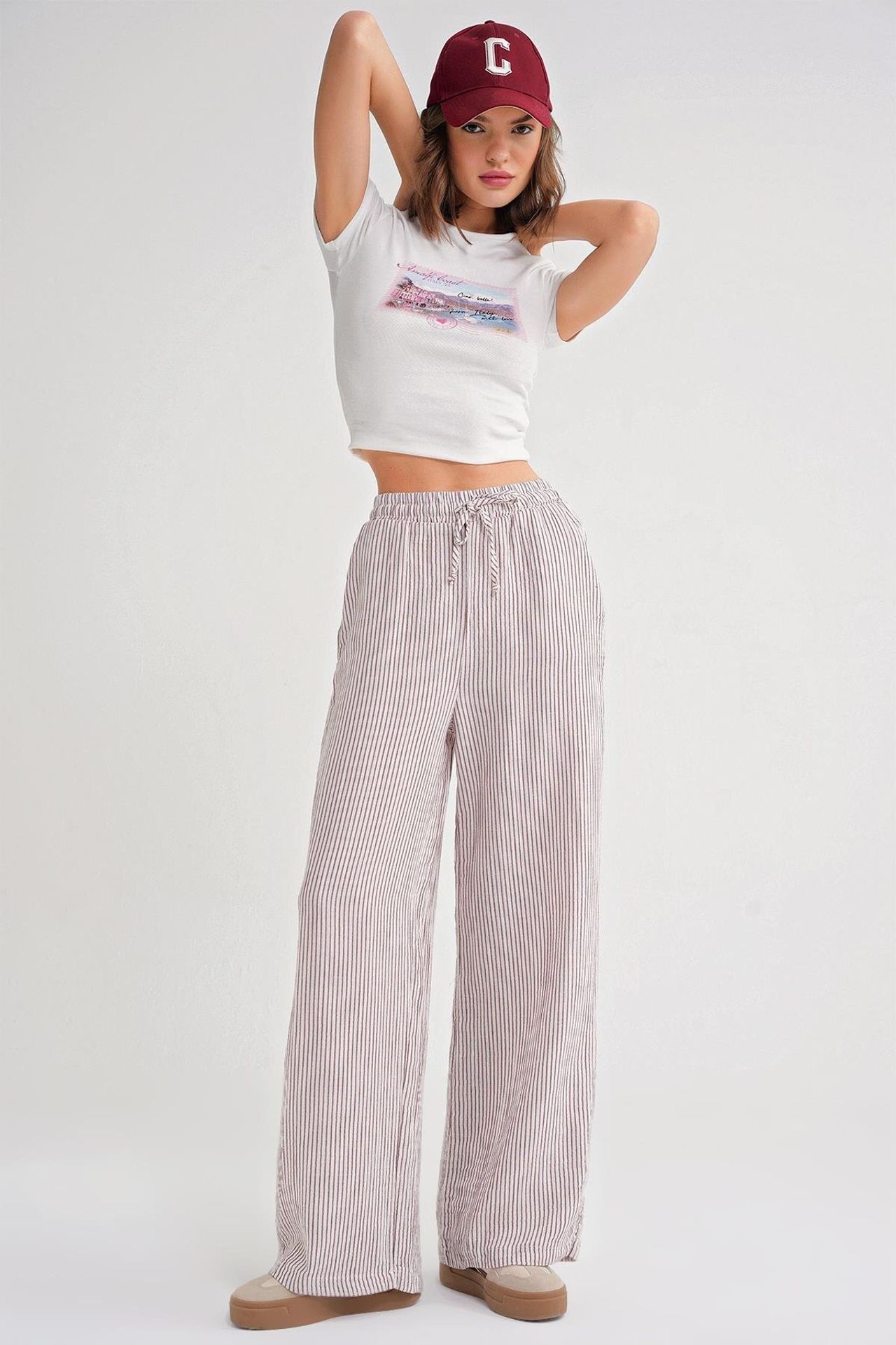 Mixray High Waist Striped Drawstring Pants 2