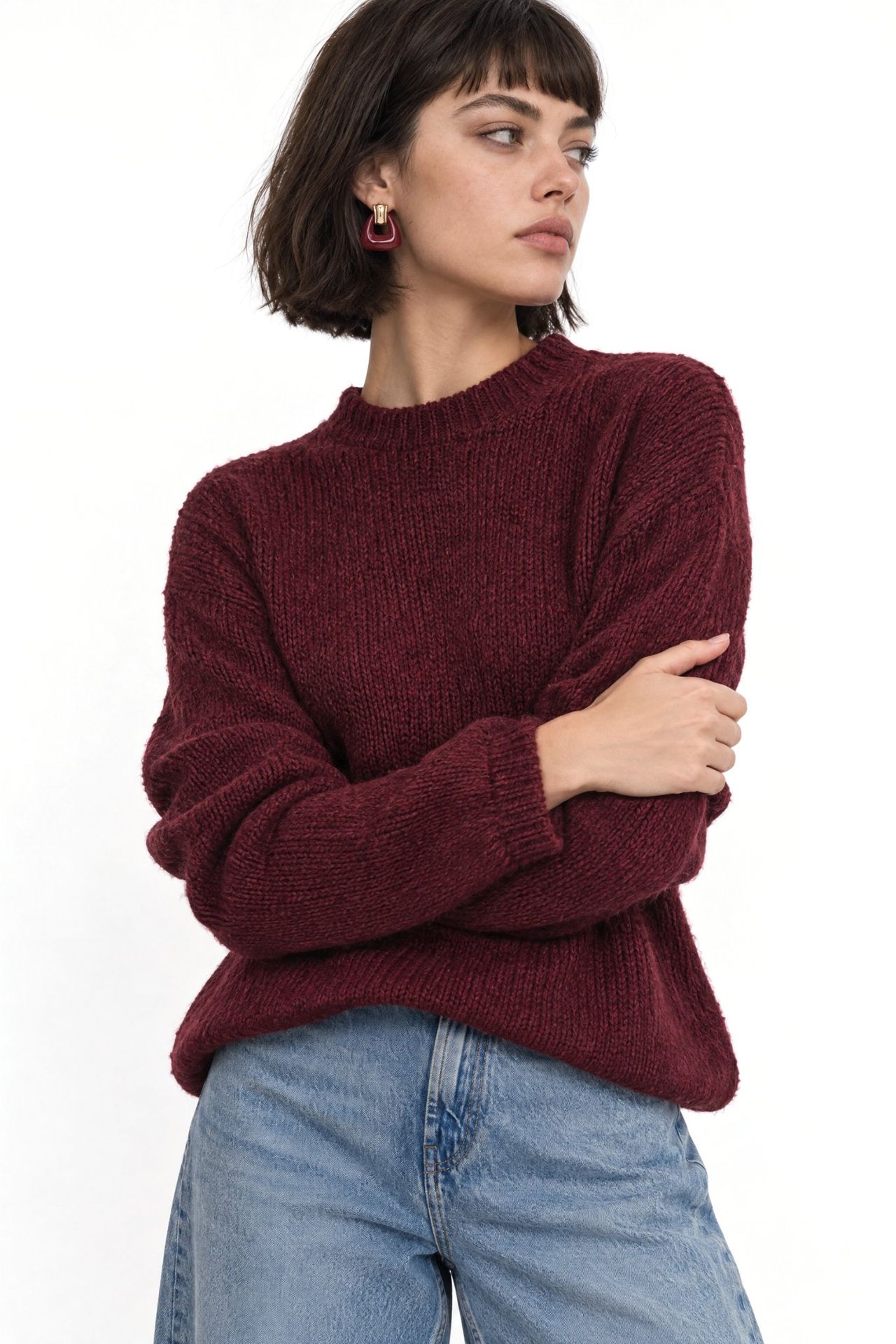Mixray Relaxed Fit Crew Neck Thick Knit Sweater 3