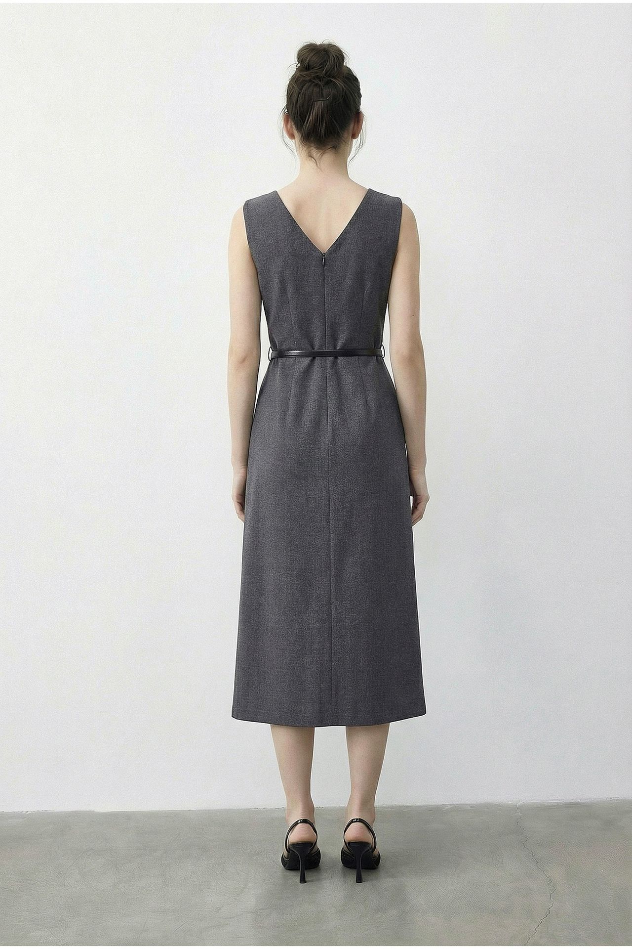 LUCCI Belted Midi Pencil Dress with Boat Neck 4