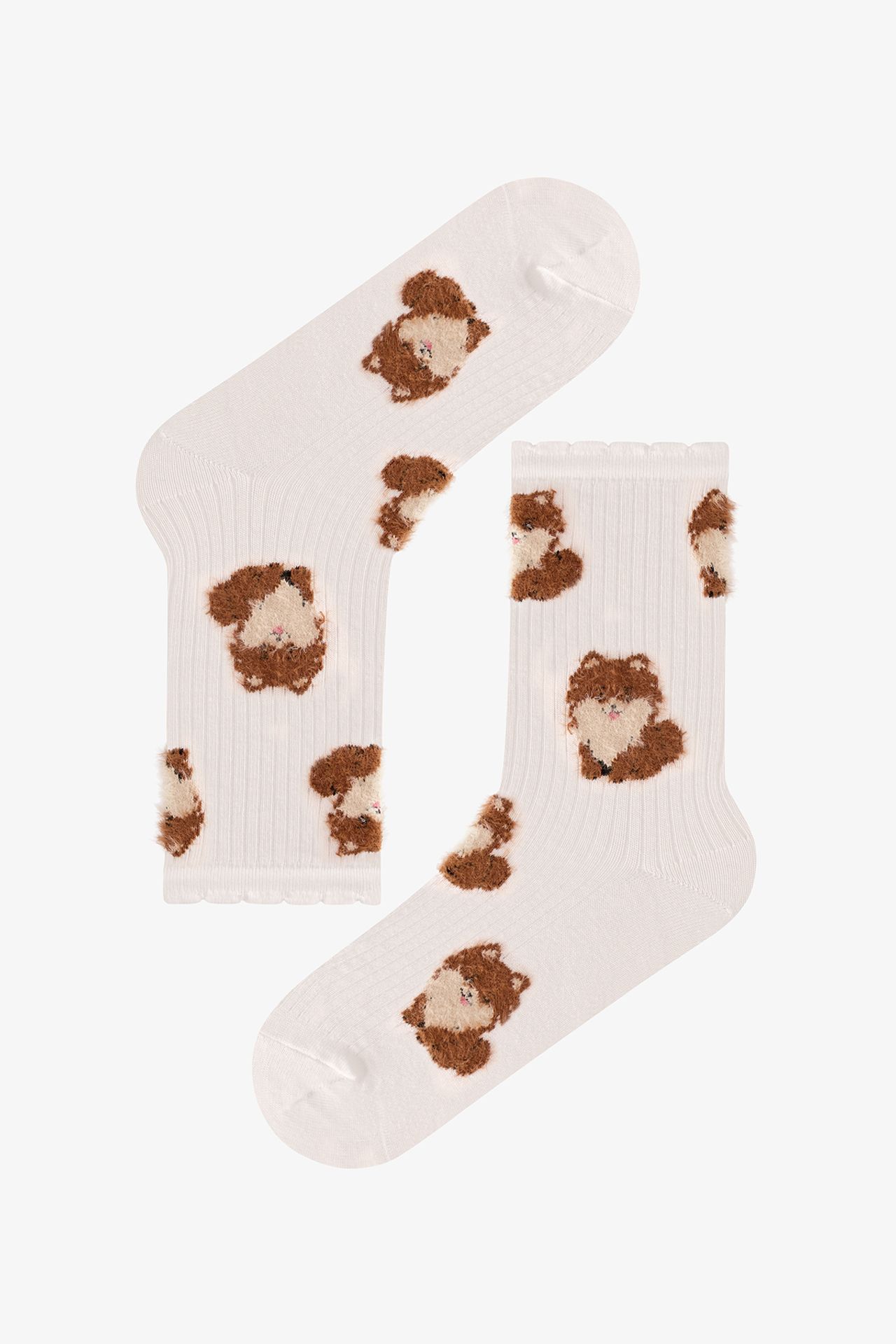 PENTI Furry Dog Cotton Ruffle Pair Crew Socks 2
