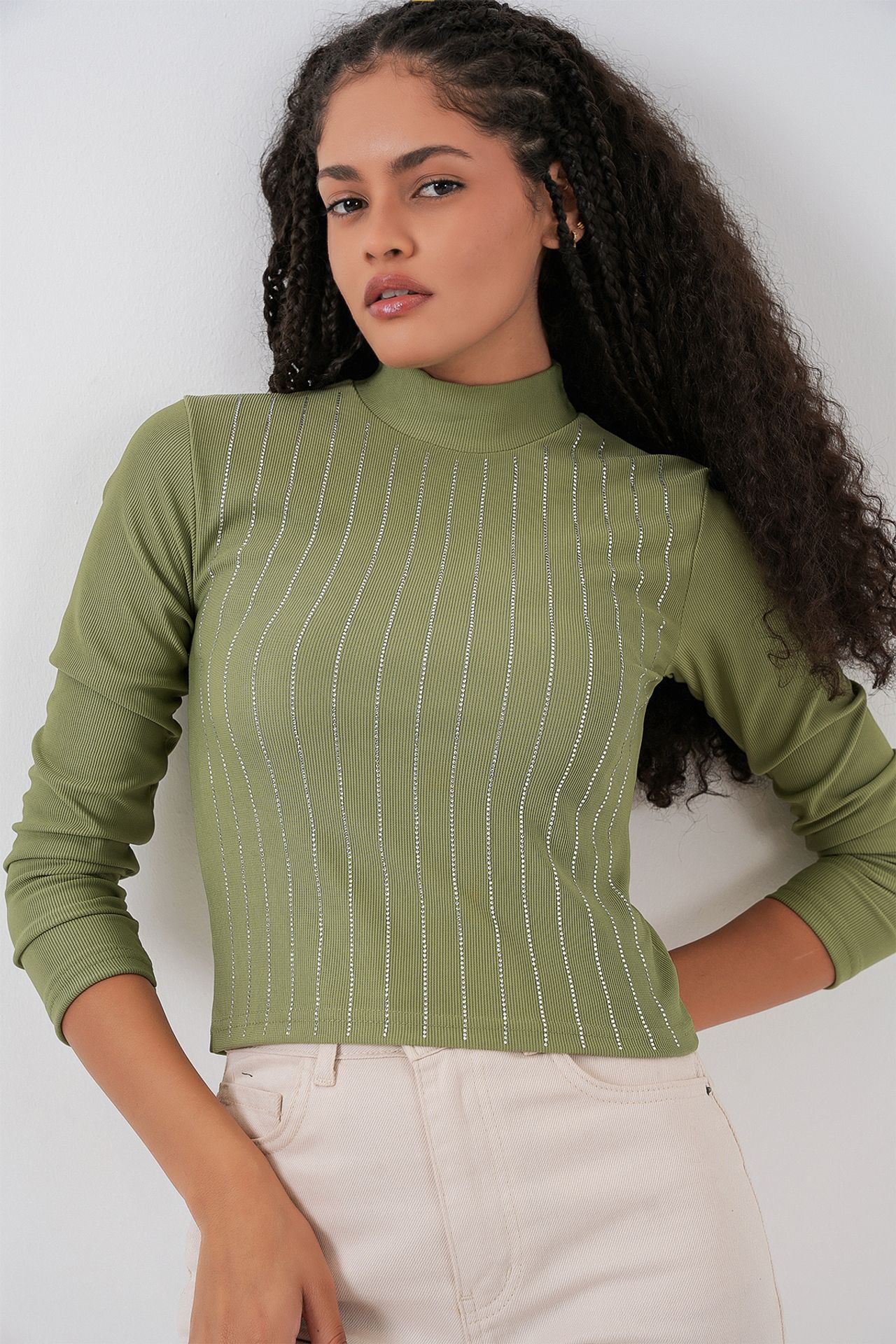BDART Striped Half Turtleneck Long Sleeve Top with Stone Detail 5