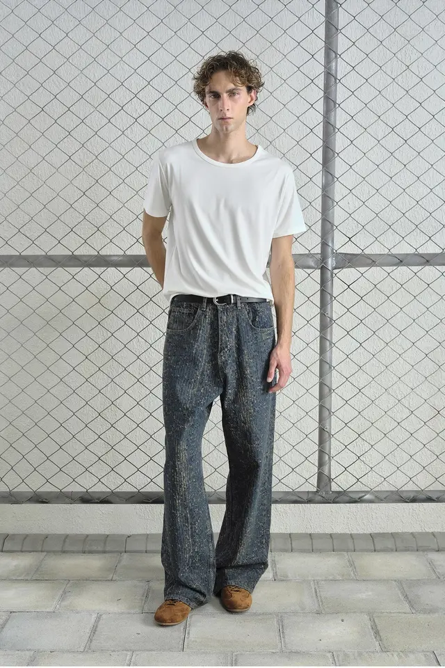 GIESTO Baggy Fit Textured Denim Jeans