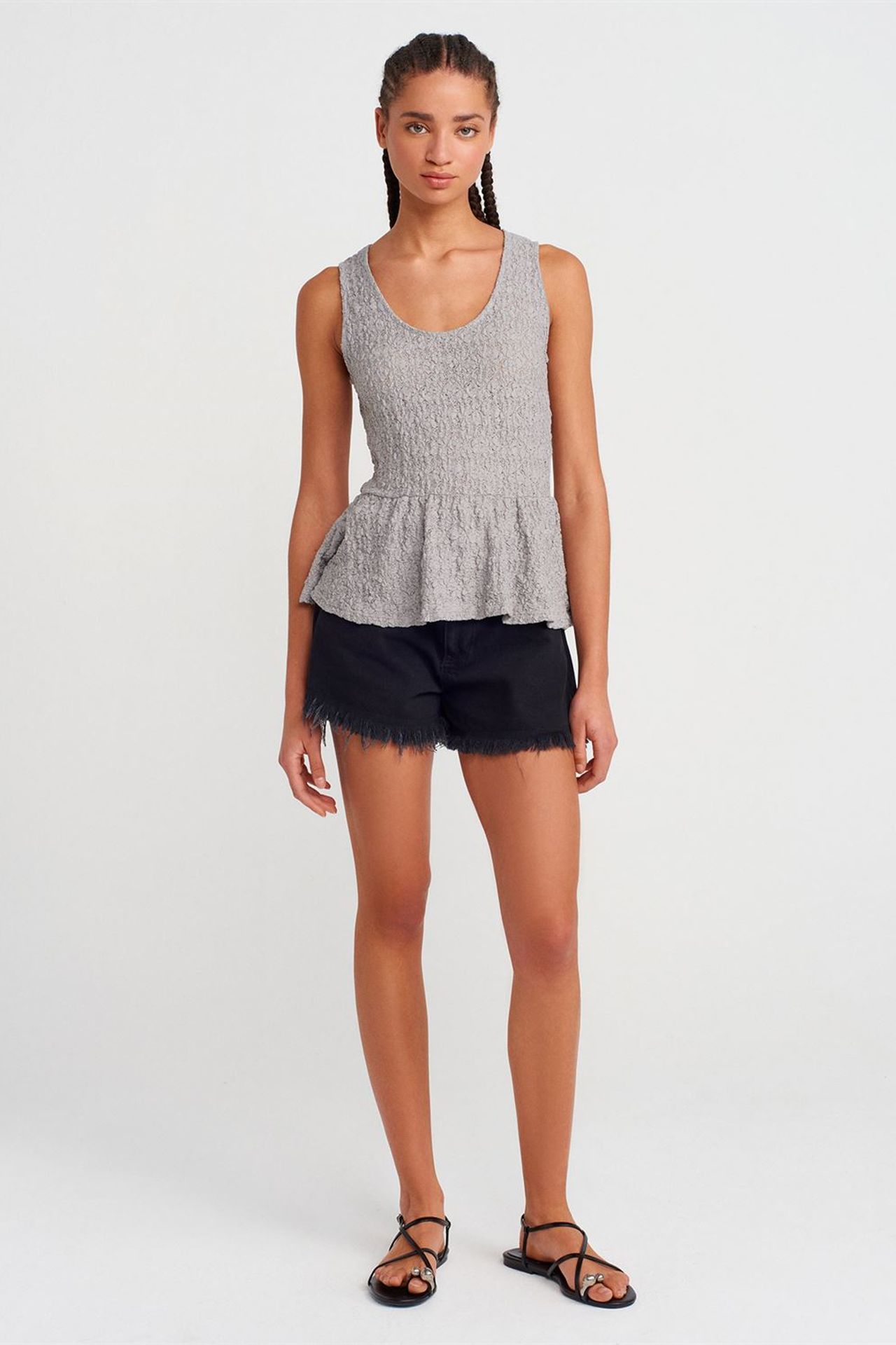 DILVIN Dokulu Dantel Peplum Bluz 4