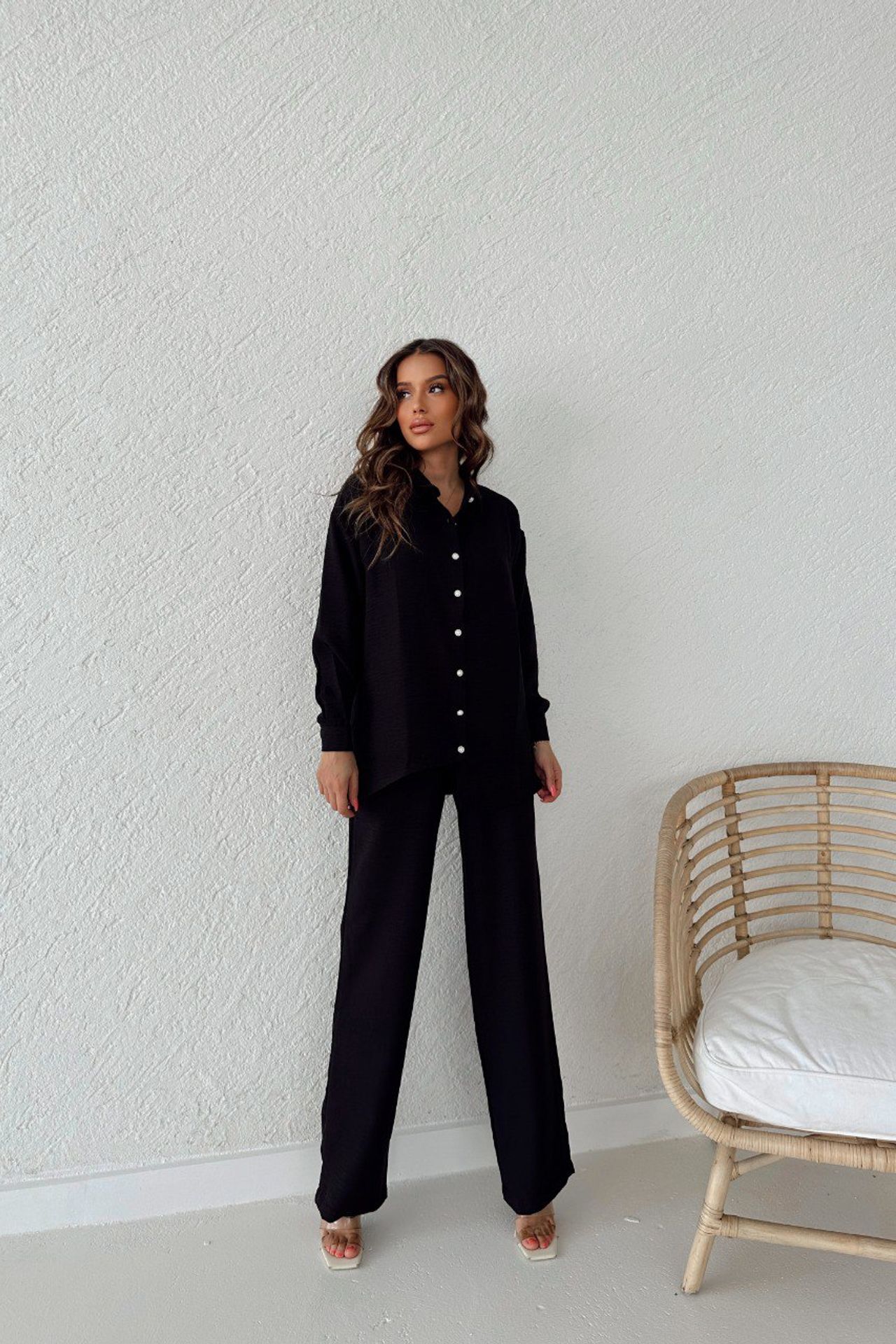 MY FASHION Long Sleeve Button-Up Shirt with Shirt Collar 1