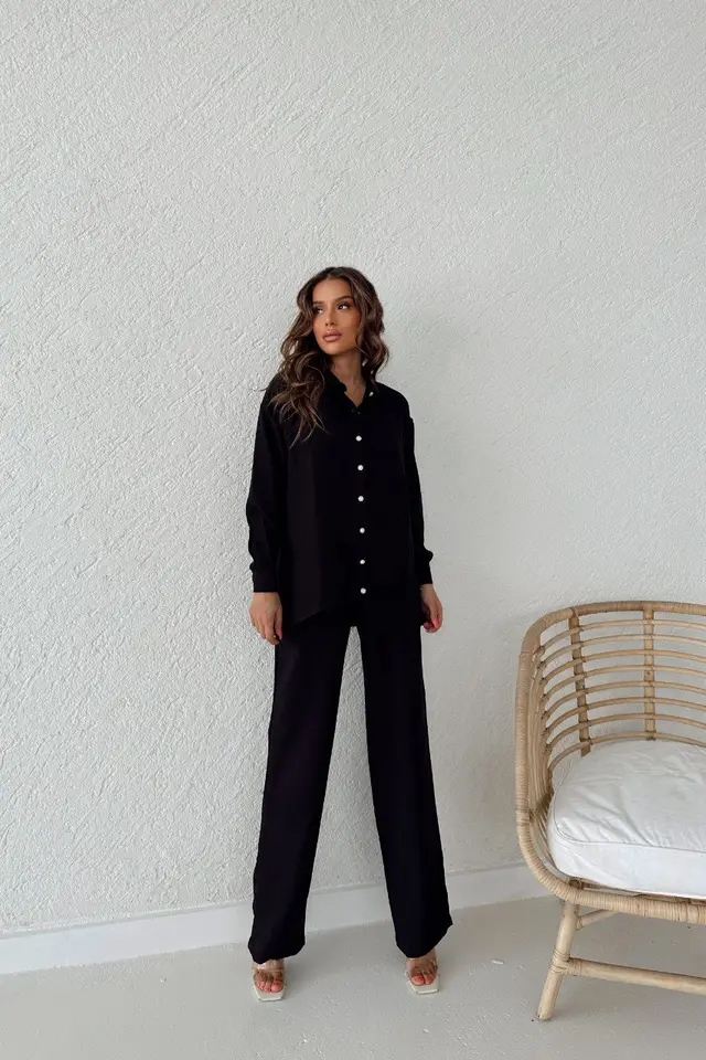 MY FASHION Long Sleeve Button-Up Shirt with Shirt Collar