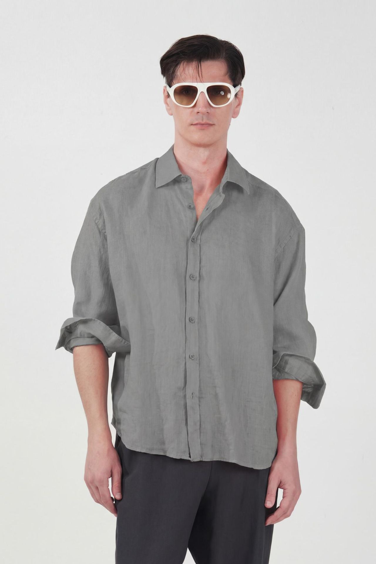 GIESTO Oversized Linen Blend Long Sleeve Shirt 4