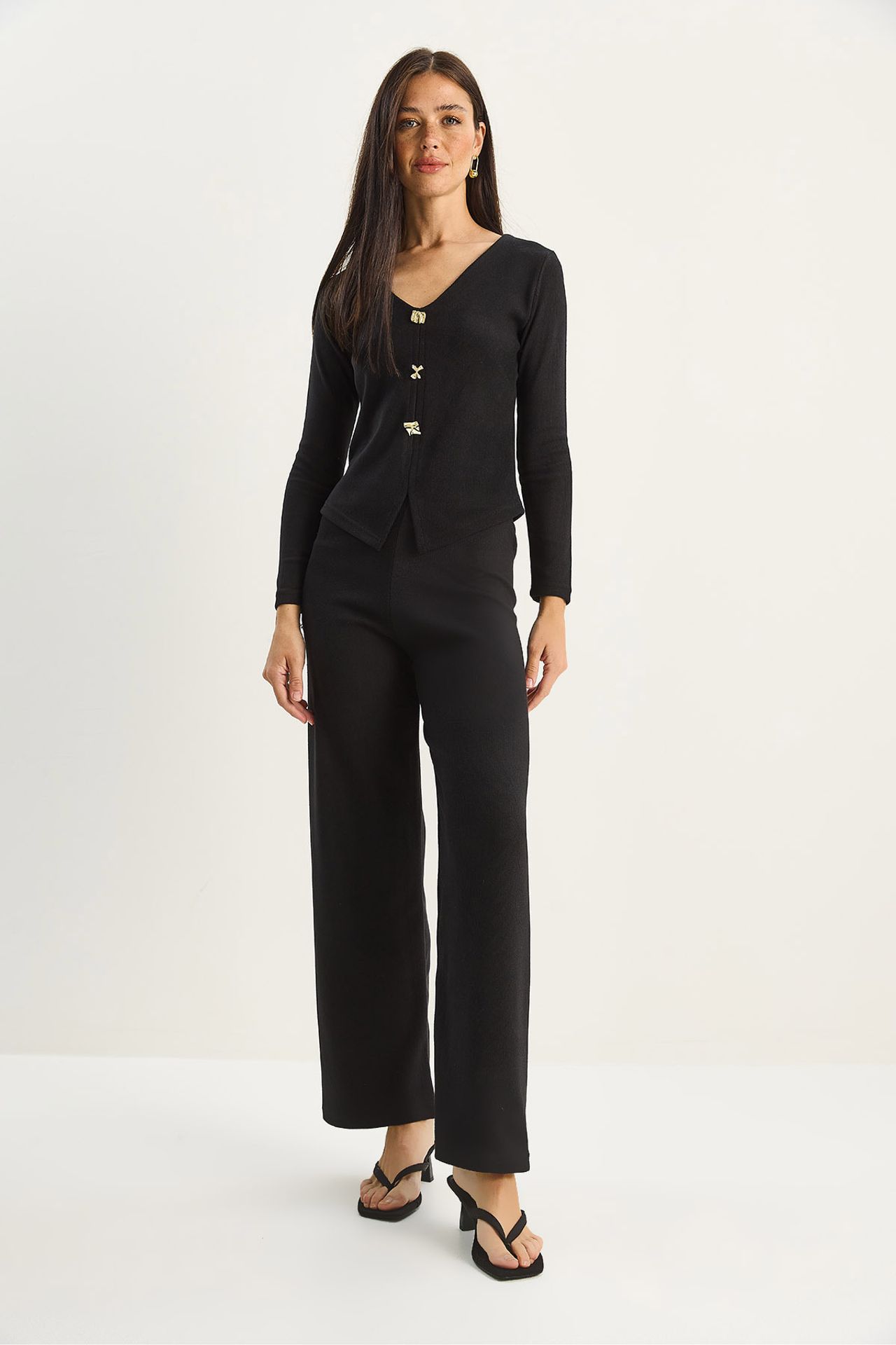 LUCCI V-Neck Knitted Wide Leg Two-Piece Set 2