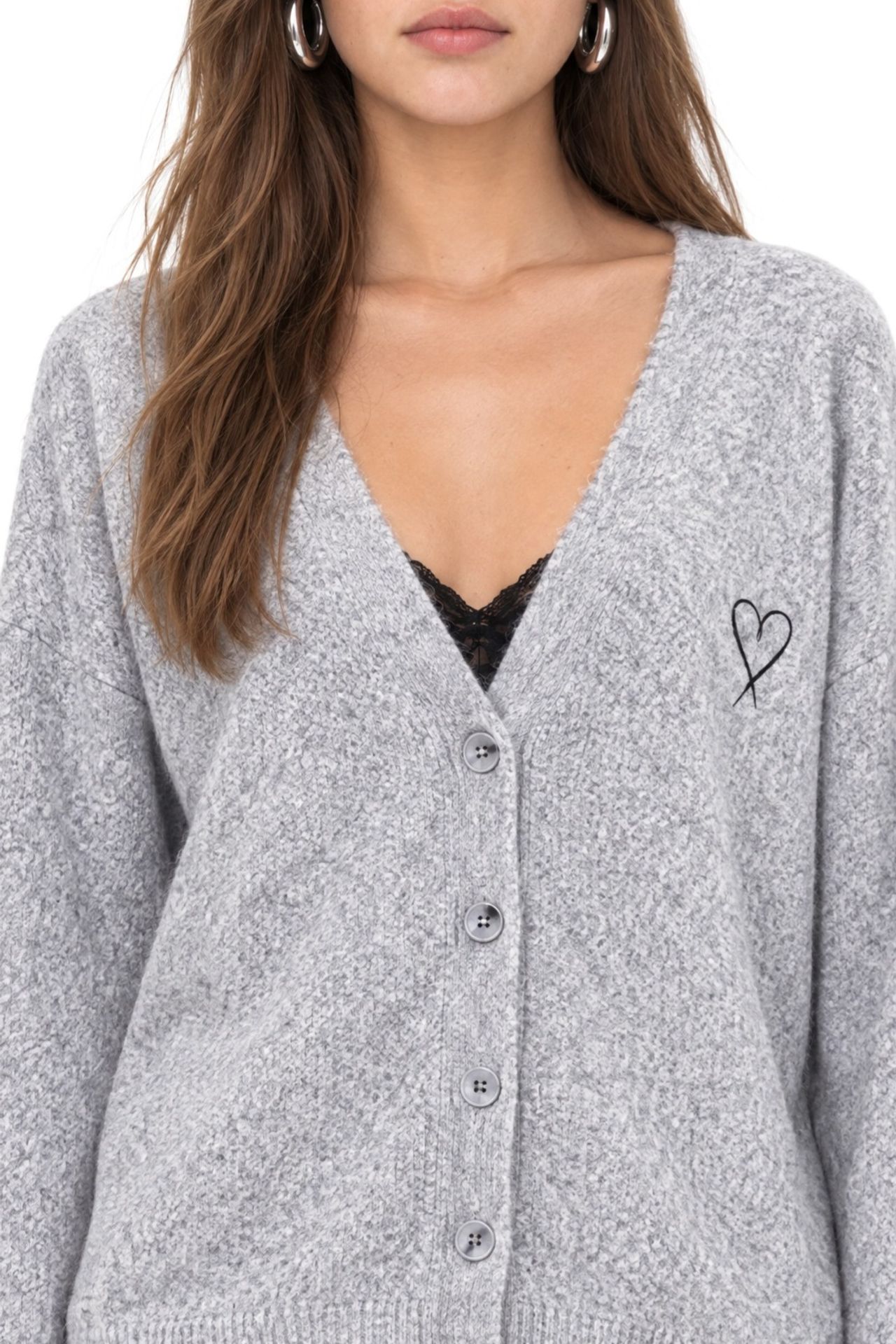 Mixray Oversized Knit Cardigan with Heart Detail 2