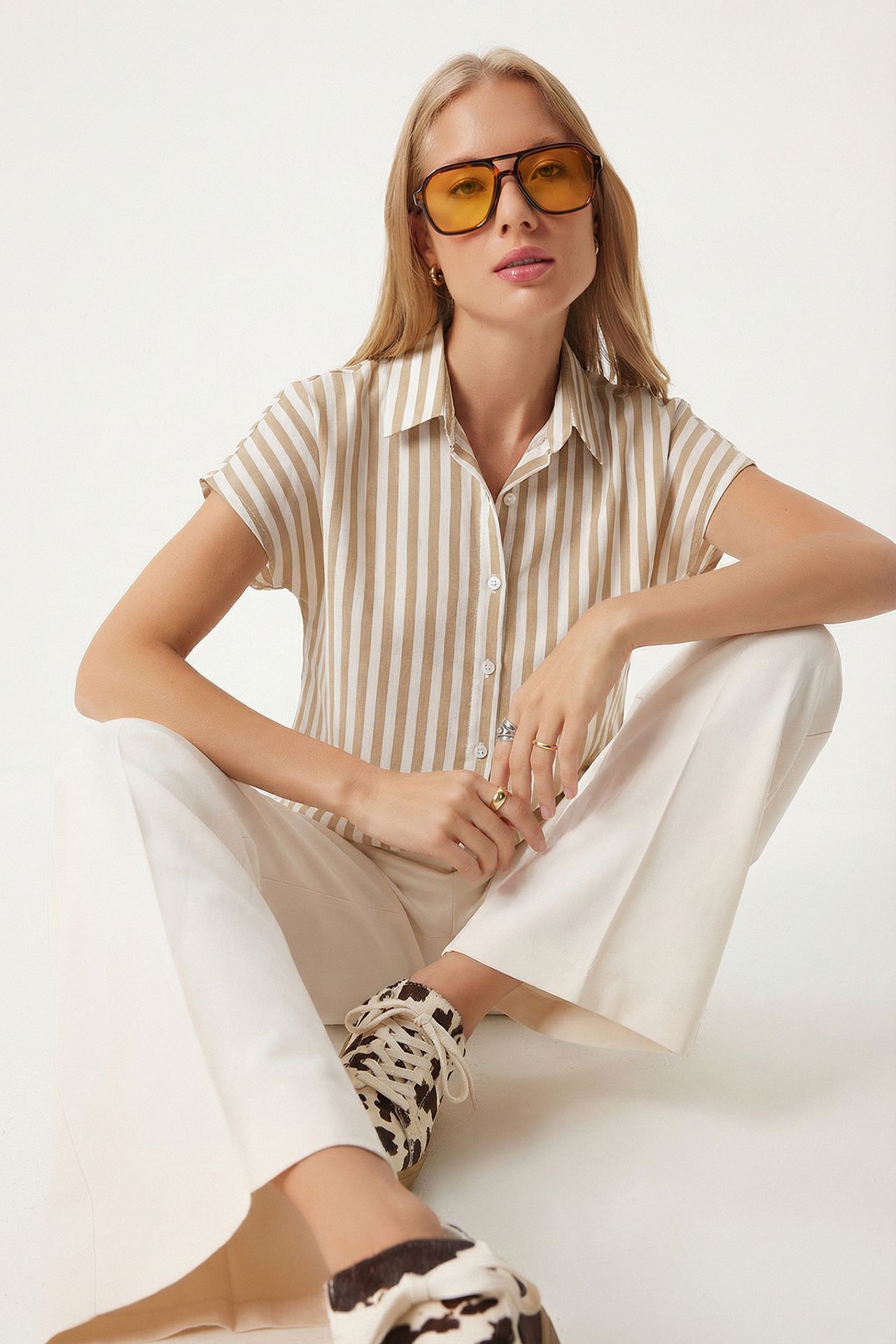 ISTANBUL Striped Viscose Short-Sleeve Shirt