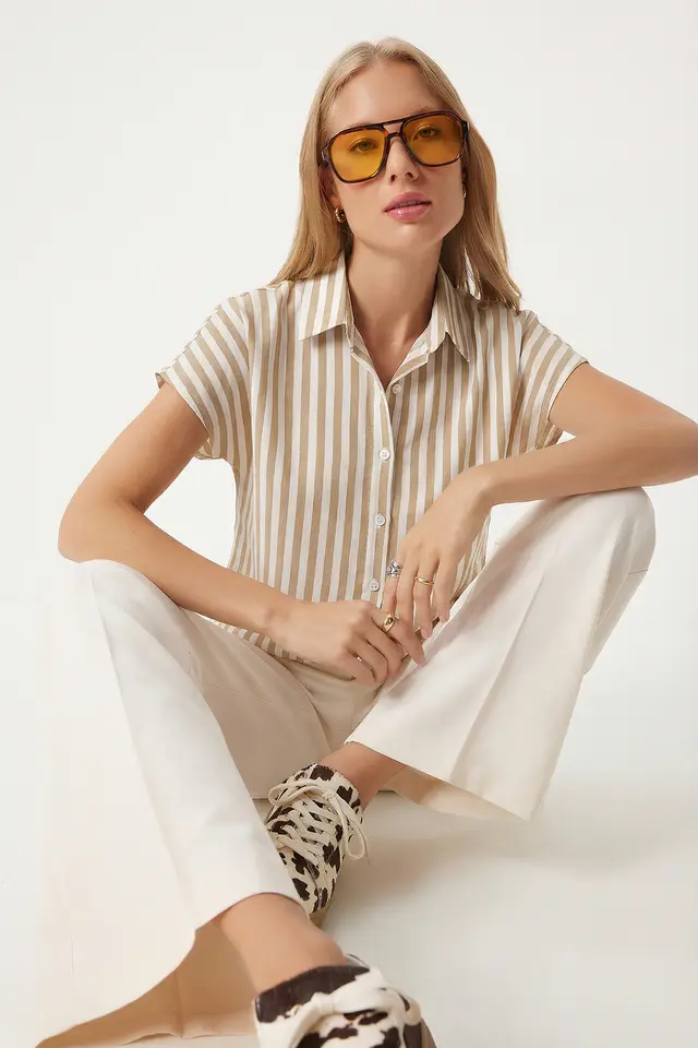 ISTANBUL Striped Viscose Short-Sleeve Shirt