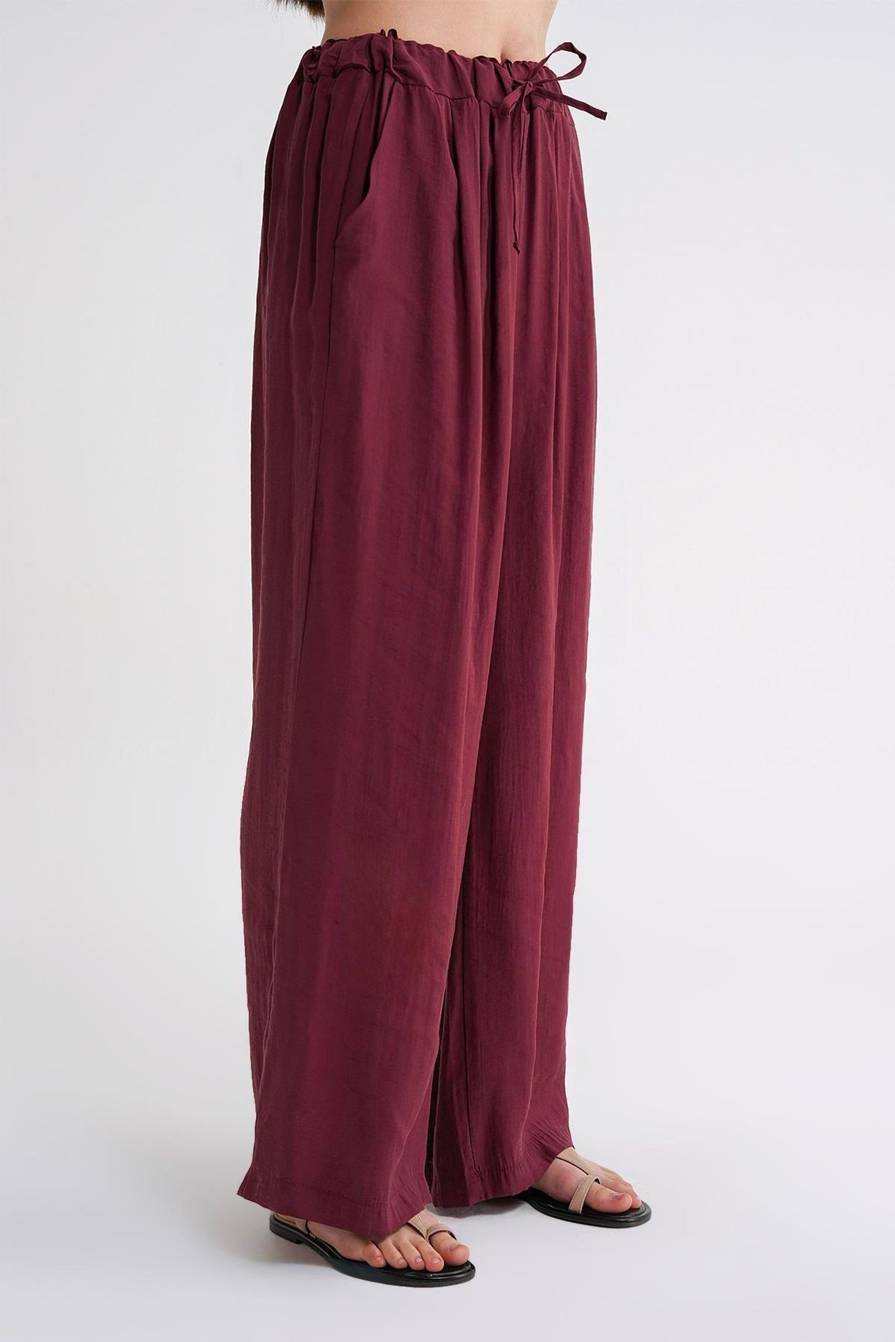 Mixray High Waist Modal Pleated Palazzo Pants with Drawstring 5