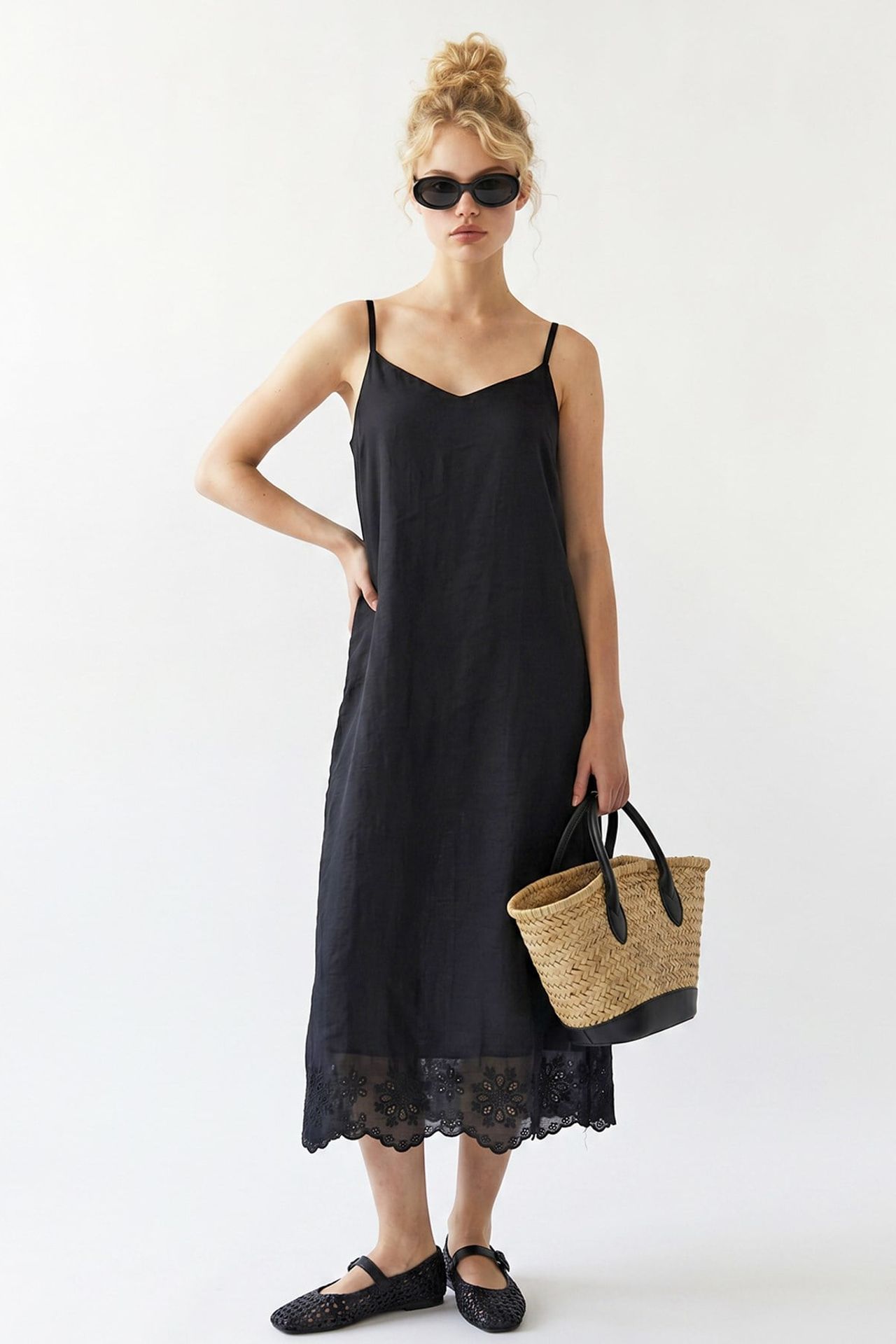 MIXRAY Embroidered A-Line Midi Slip Dress 3