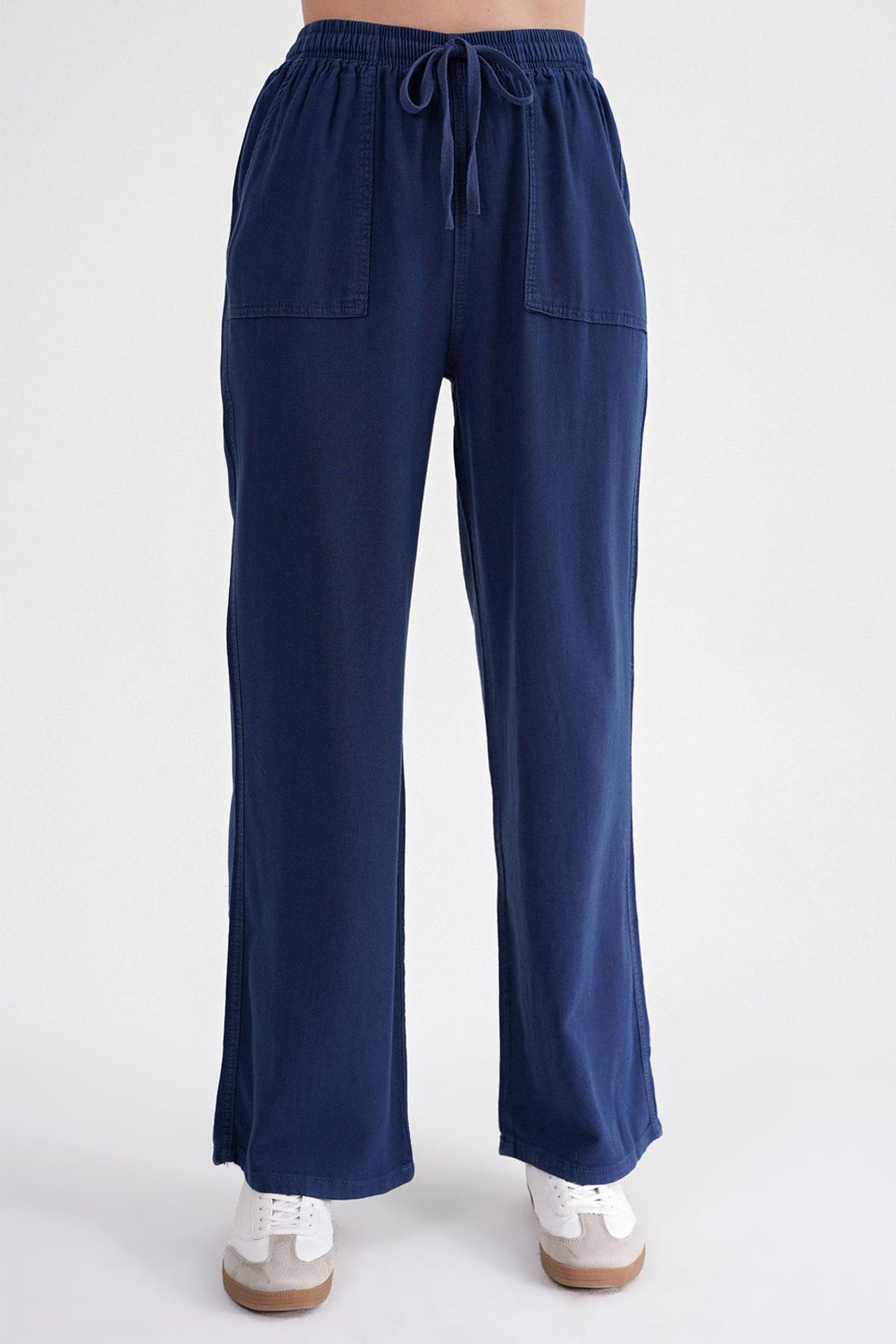 MIXRAY Mid Waist Straight Leg Cotton Pants with Tie Closure 5