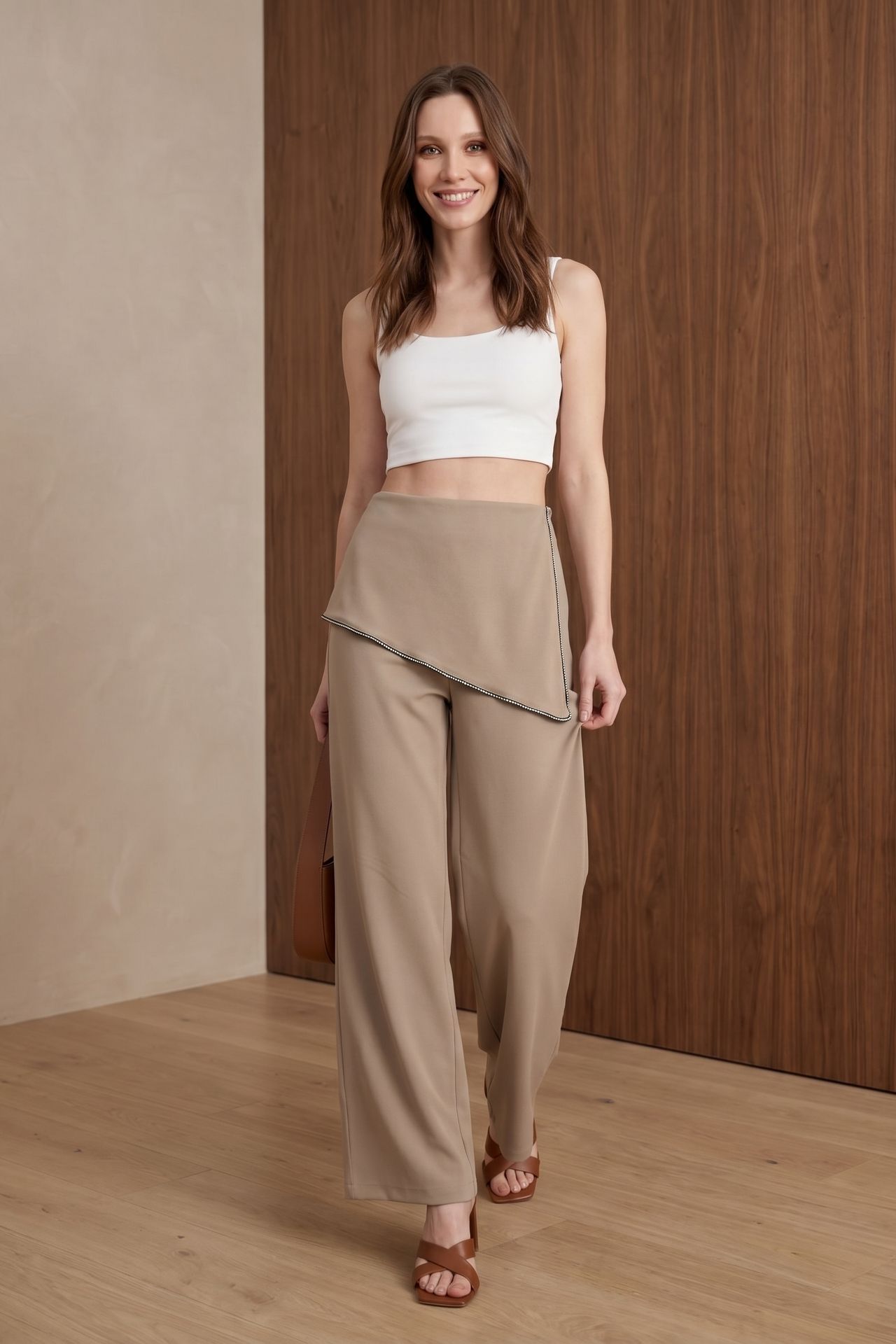 MY FASHION High-Waist Wide-Leg Crepe Trousers 1