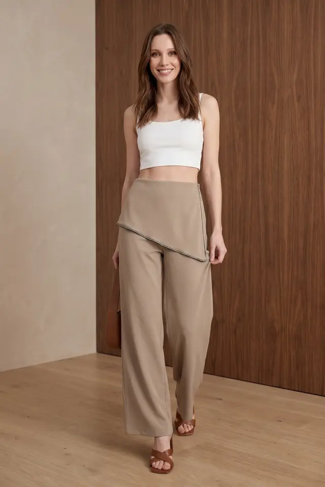MY FASHION High-Waist Wide-Leg Crepe Trousers