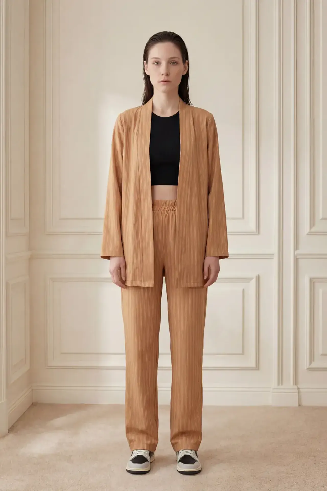 MY FASHION Striped Two-Piece Co-Ord Set with Open Collar 3