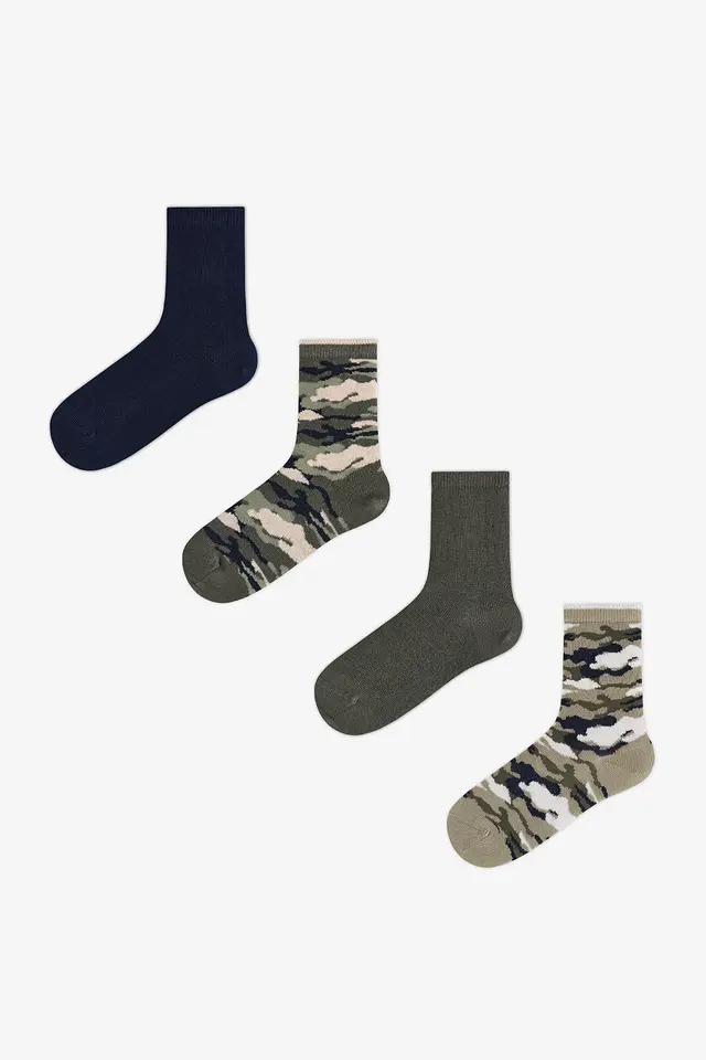 PENTI Boys' Camo Camouflage Patterned Double Crew Socks