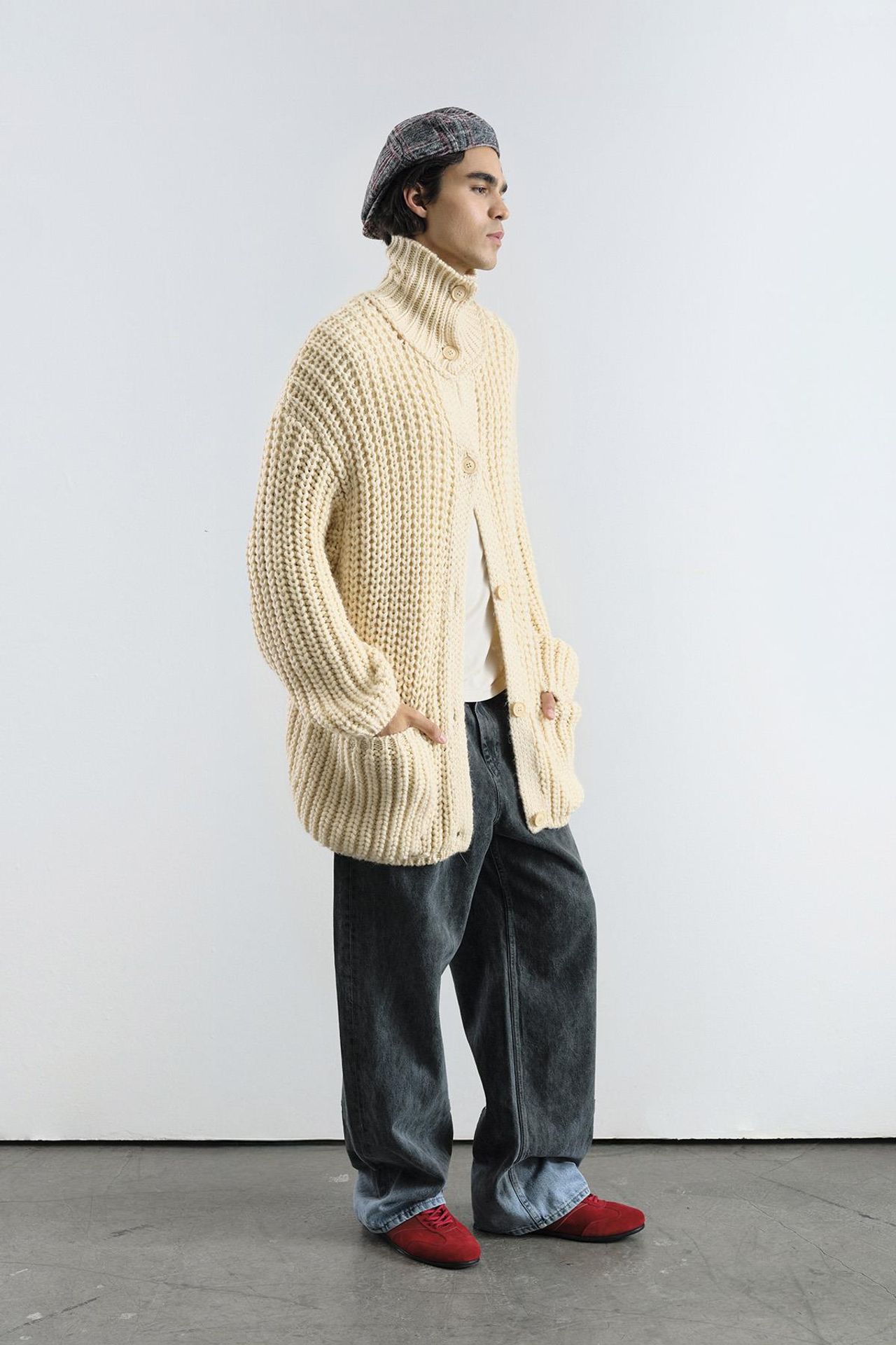 GIESTO Oversized Ribbed Turtleneck Sweater with Button Closure 1