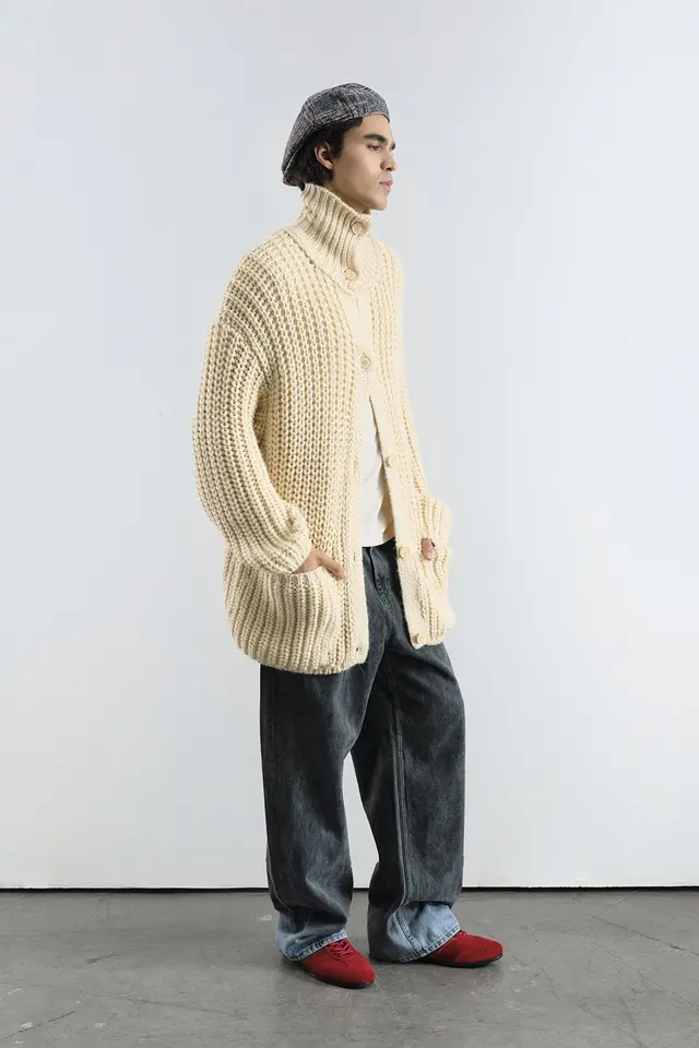 GIESTO Oversized Ribbed Turtleneck Sweater with Button Closure