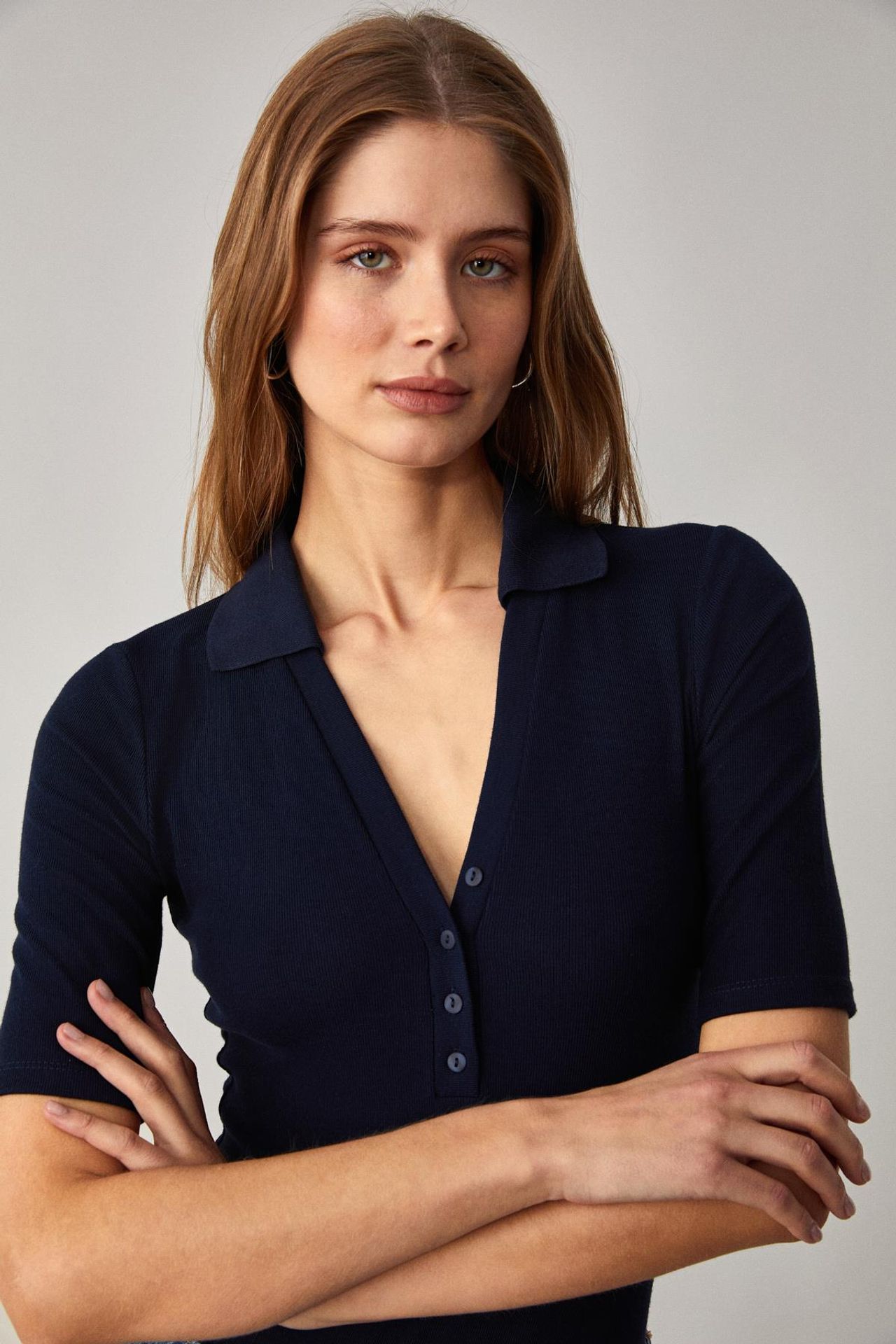 GRIMELANGE Slim Fit Ribbed Polo Blouse 5