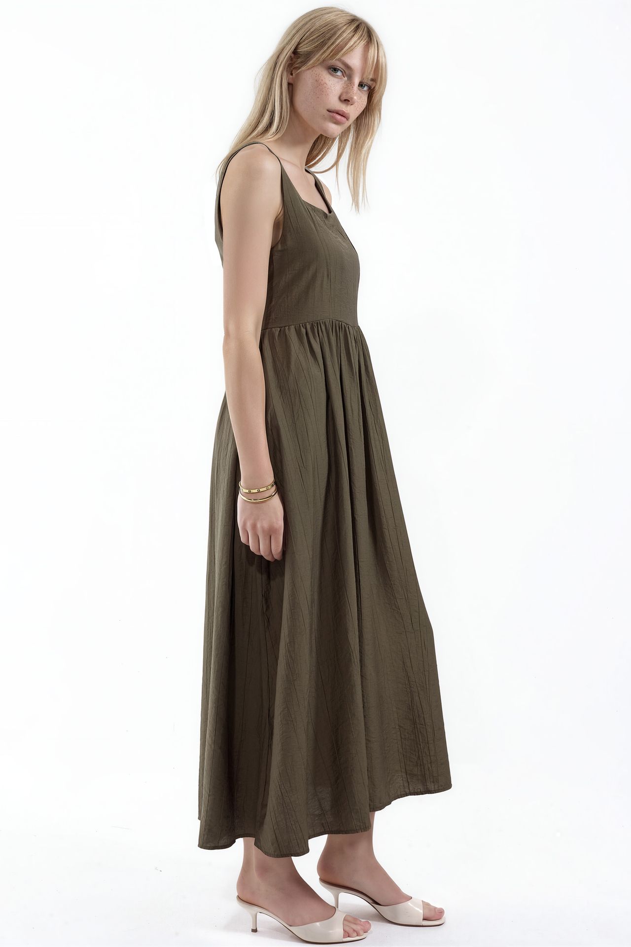 BUSEM Solid Midi Dress with Square Collar 2